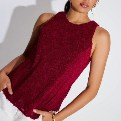 Faye Textured Asymmetric Hem Round Neck Top