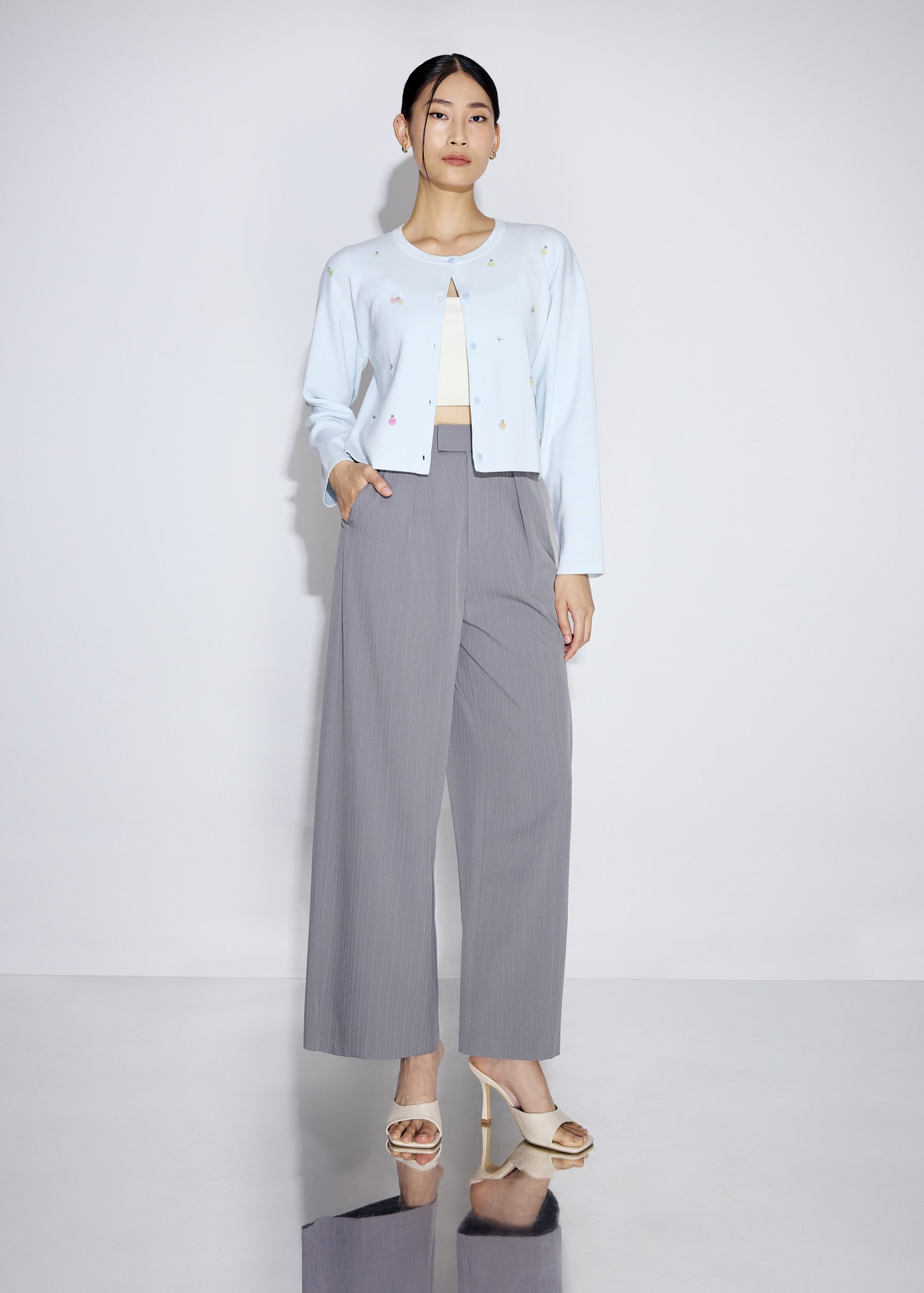 Relaxed Embellished Round Neck Cardigan - Image 11