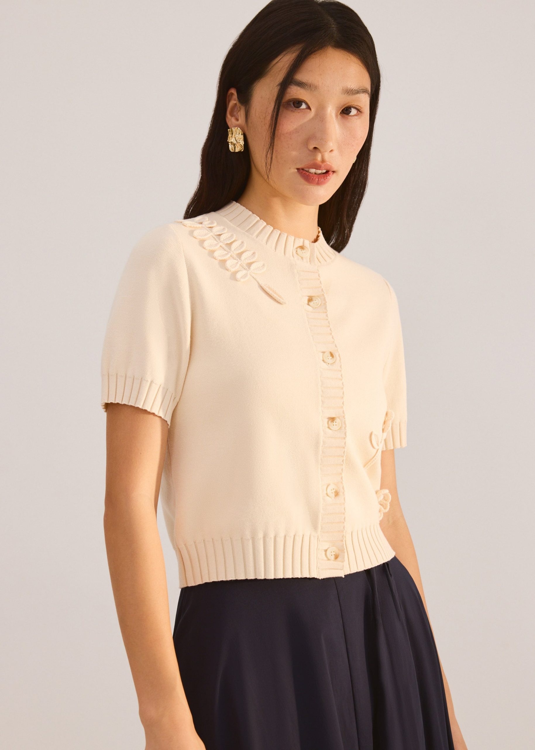 Knit Puff Sleeve Cardigan - Image 6