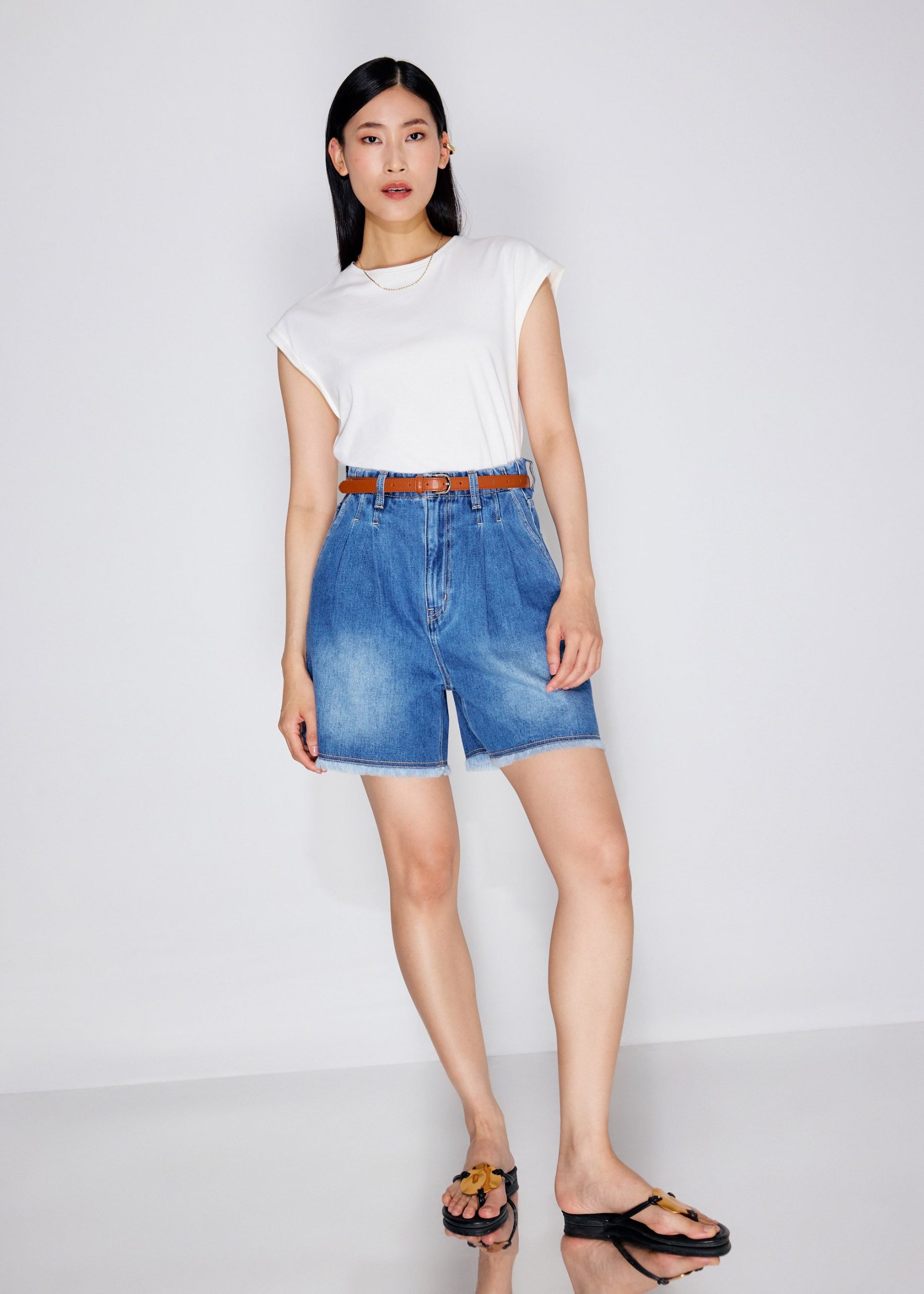 Denim Frayed Hem High Waist Bermuda Shorts - Image 10