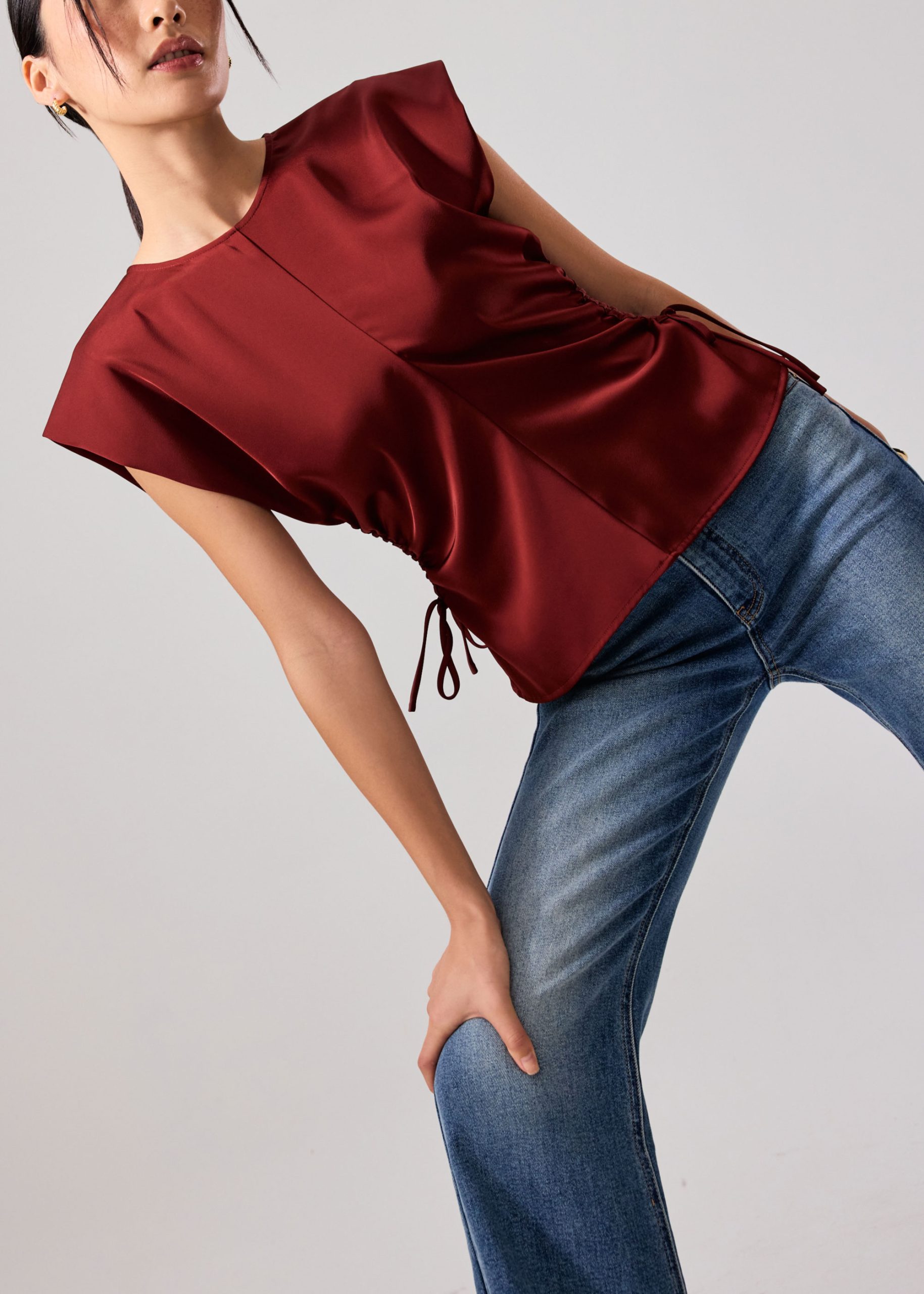 Ananya Side Ruching Satin Round Neck Top - Image 6