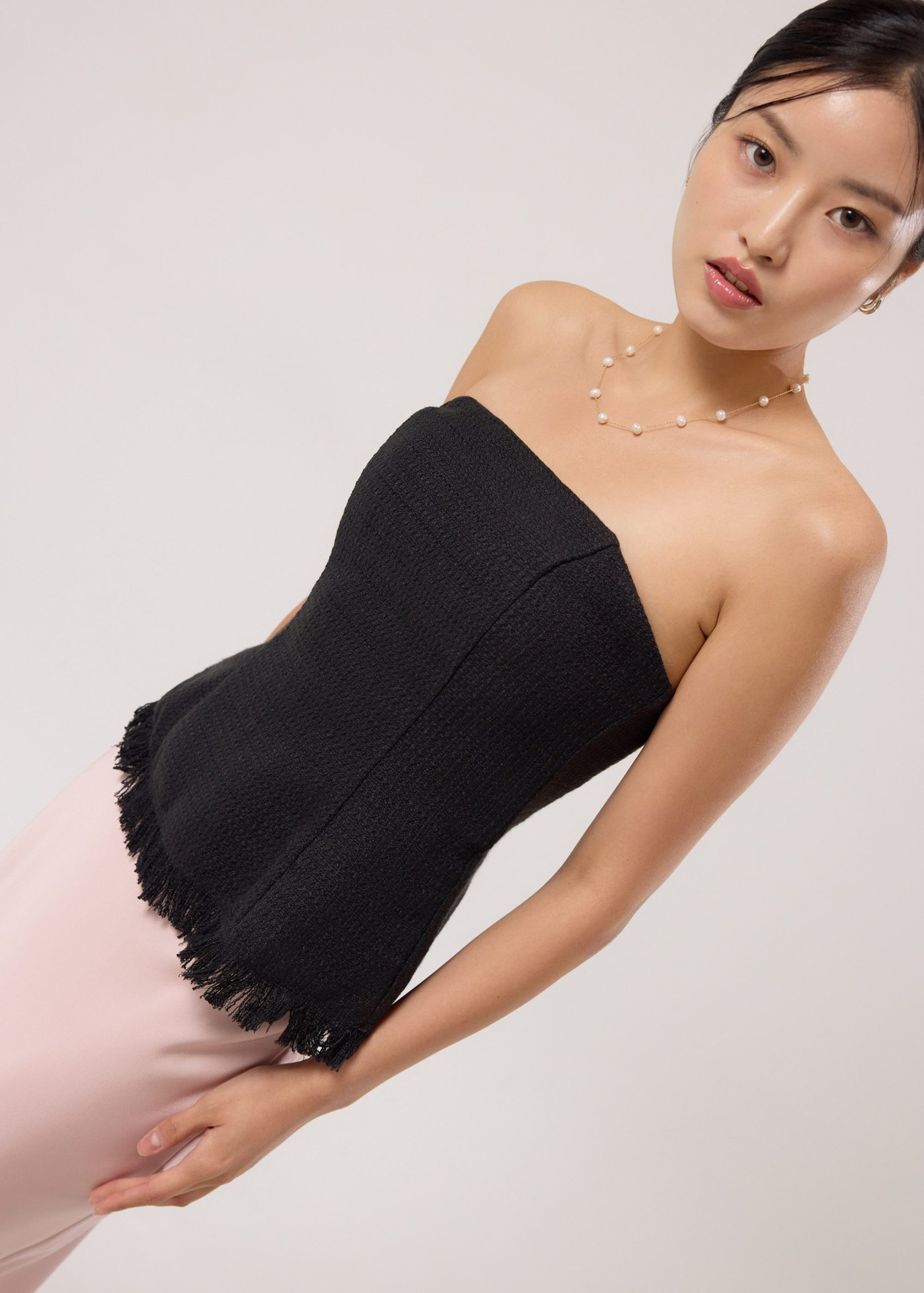 BraFree by LB Lia Tweed Tube Peplum Top