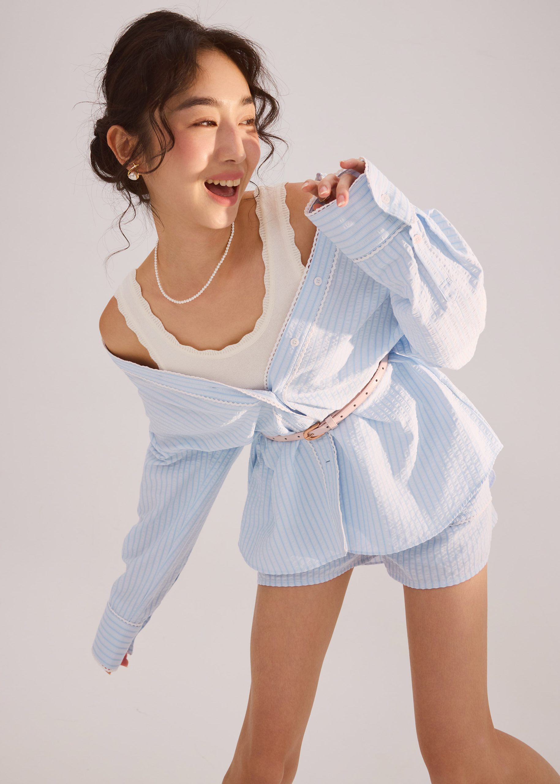 Elastic Striped Cotton Scallop Trim A-line Shorts - Image 13