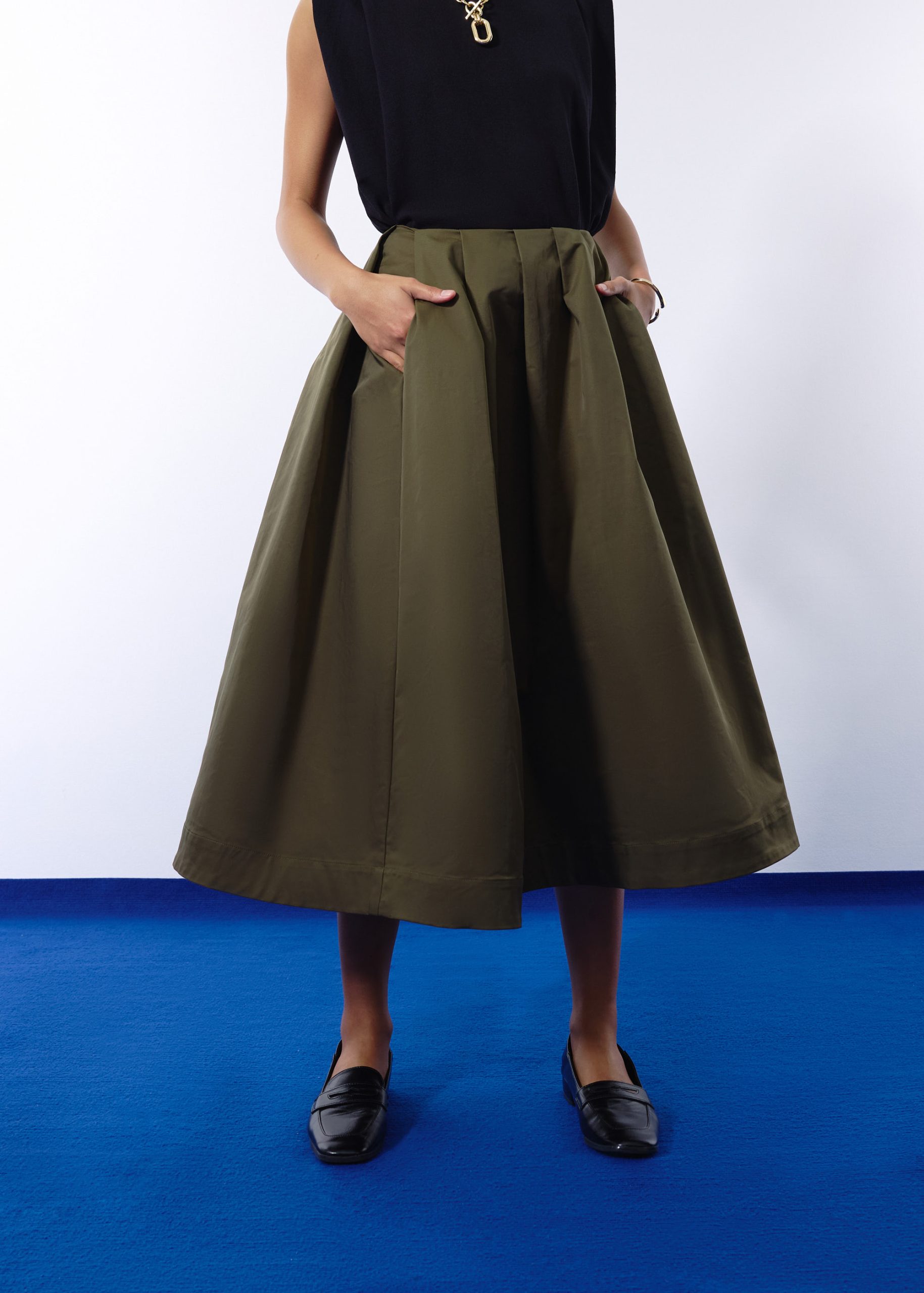 Nycha Taffeta Pleated Flare Midaxi Skirt - Image 14