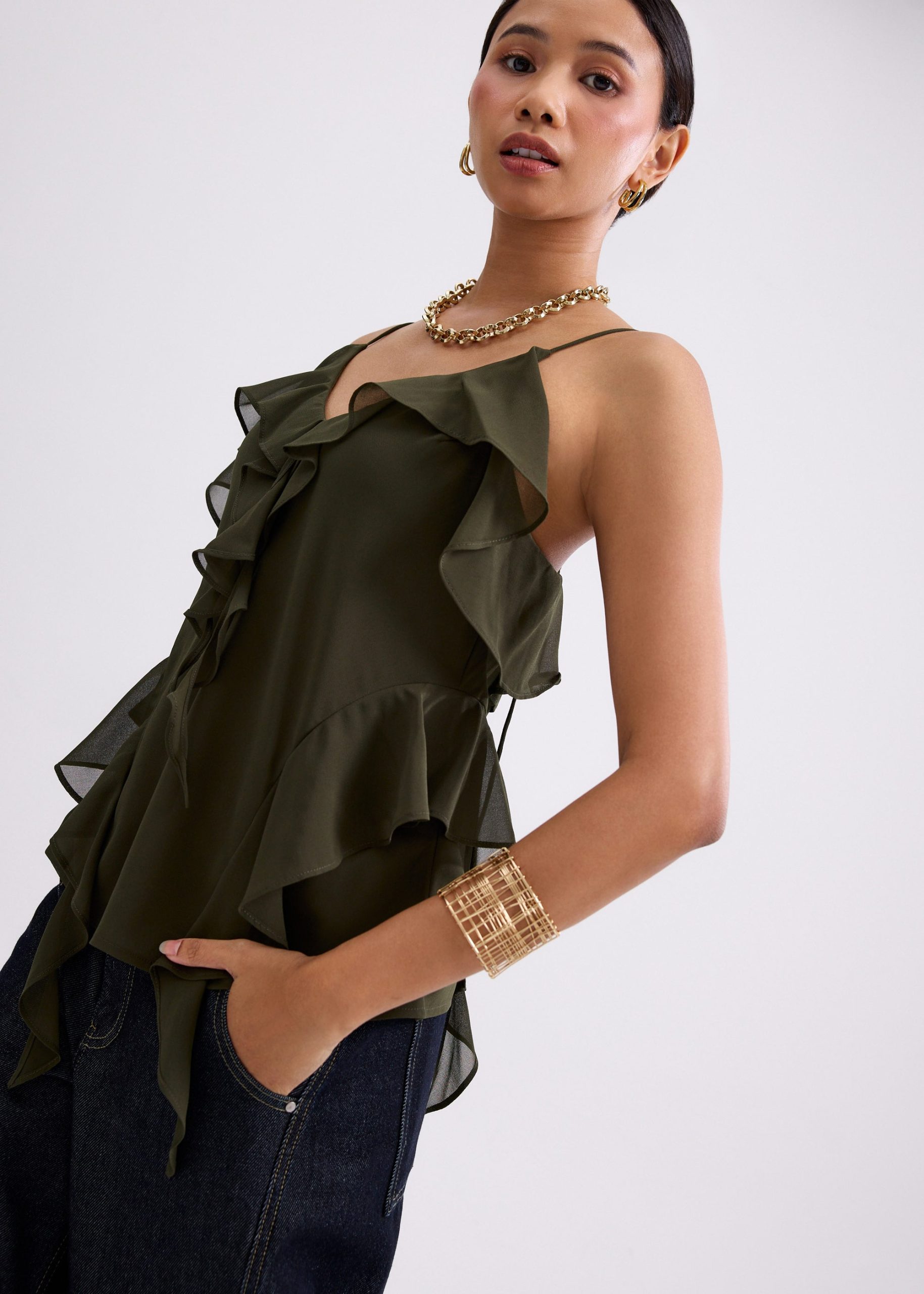 Georgette V-neck Frill Camisole - Image 7