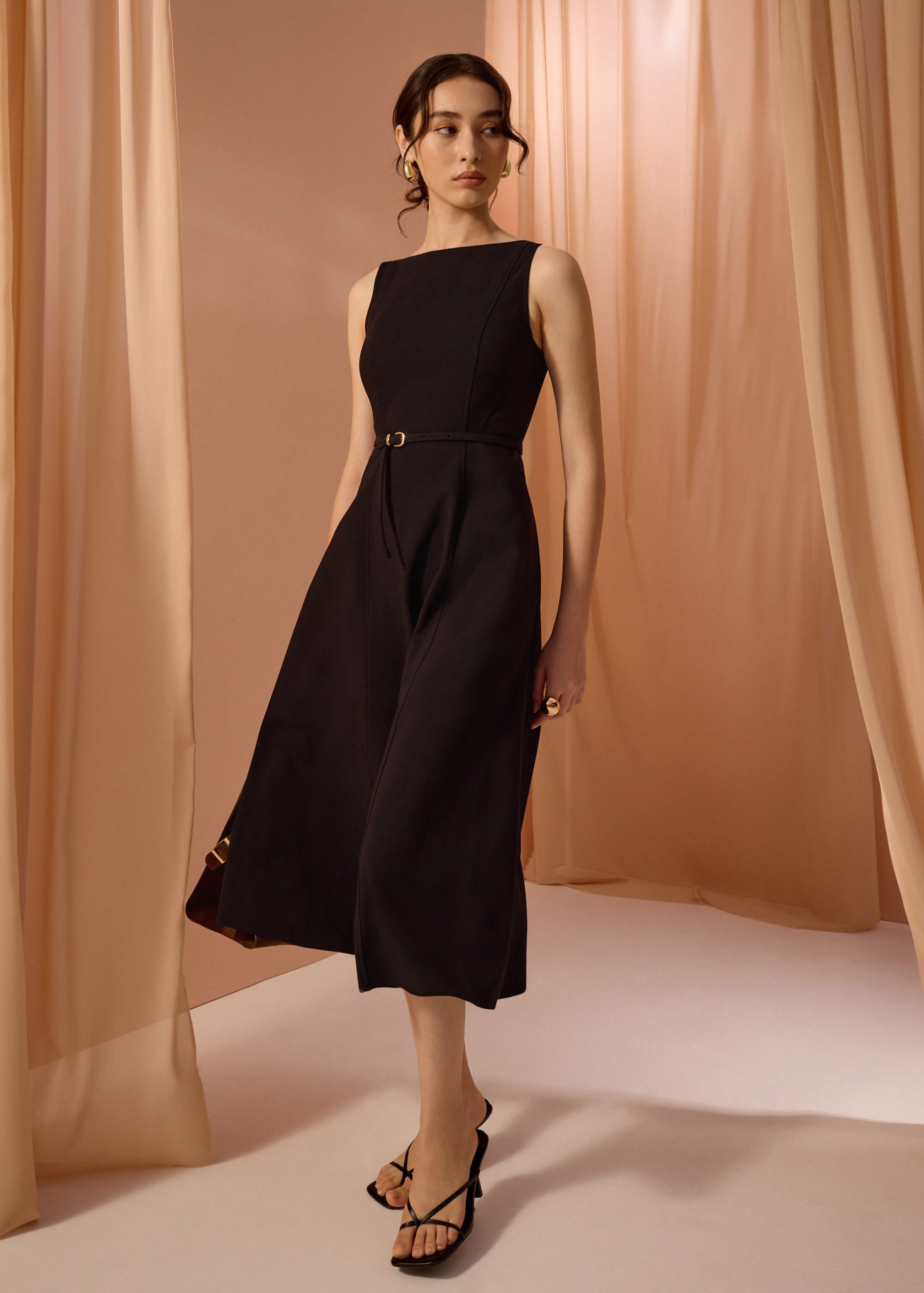 Ling Belted Boat Neck Fit & Flare Midaxi Dress - Image 6