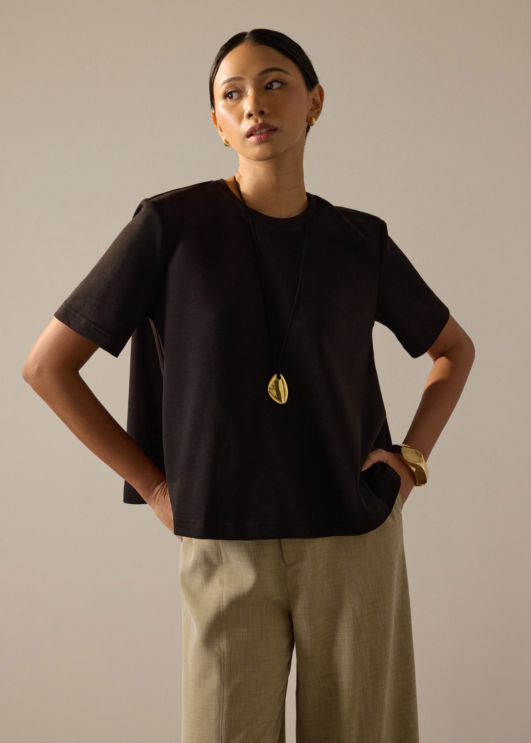Billie Neoprene Round Neck Trapeze Tee - Image 5