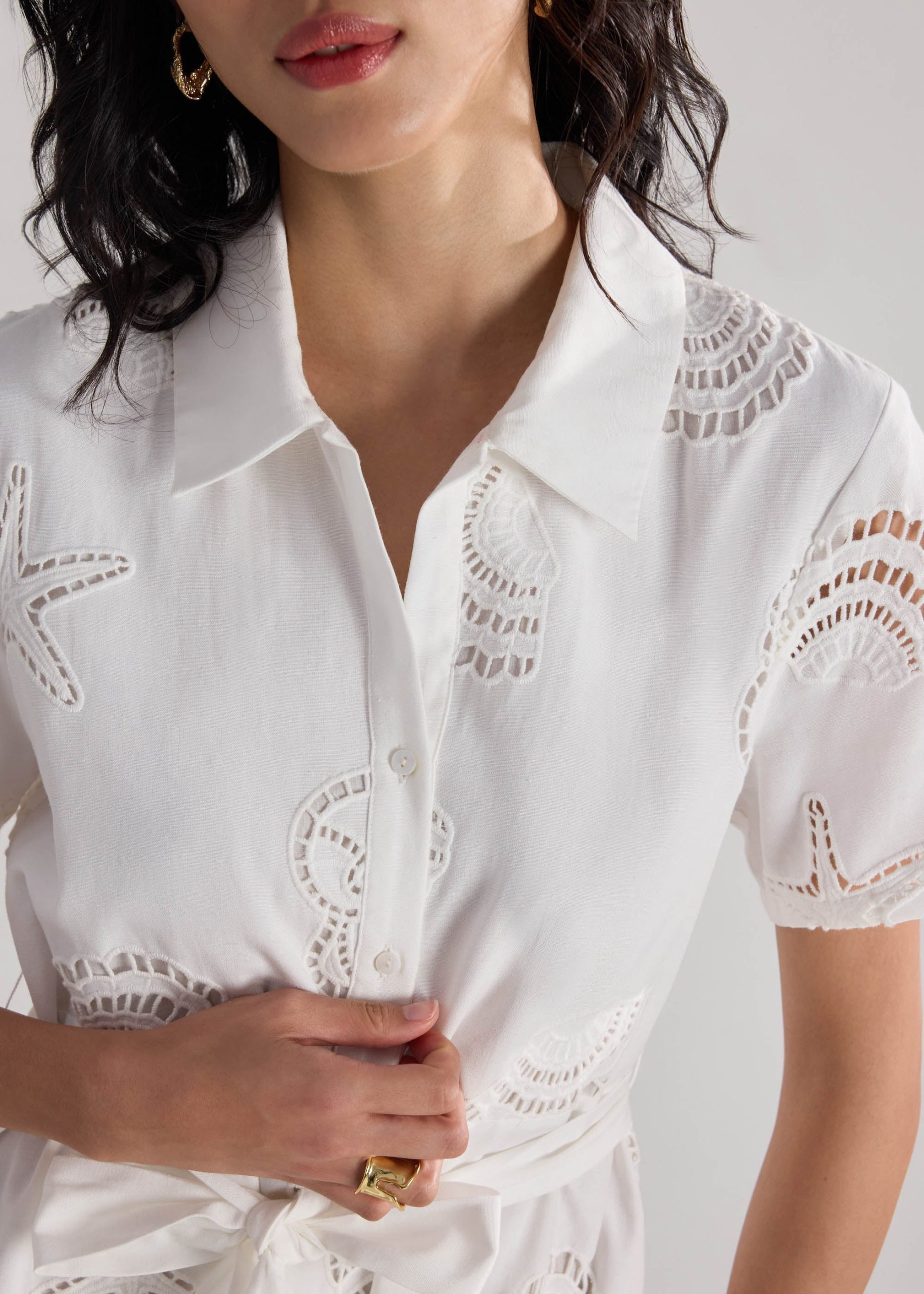 Collared Fit & Flare Dress With Sash in Tidal Escape Broderie - Image 6