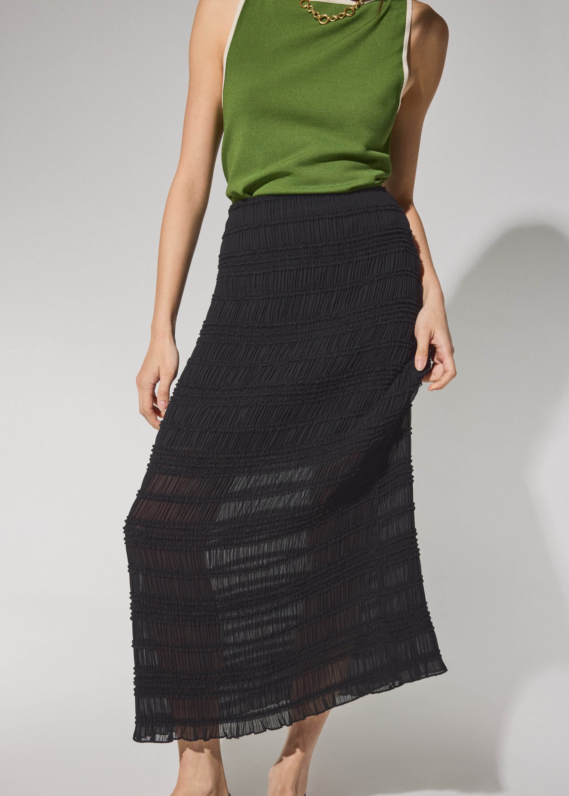 Elastic Sheer Crinkled Column Midaxi Skirt - Image 6