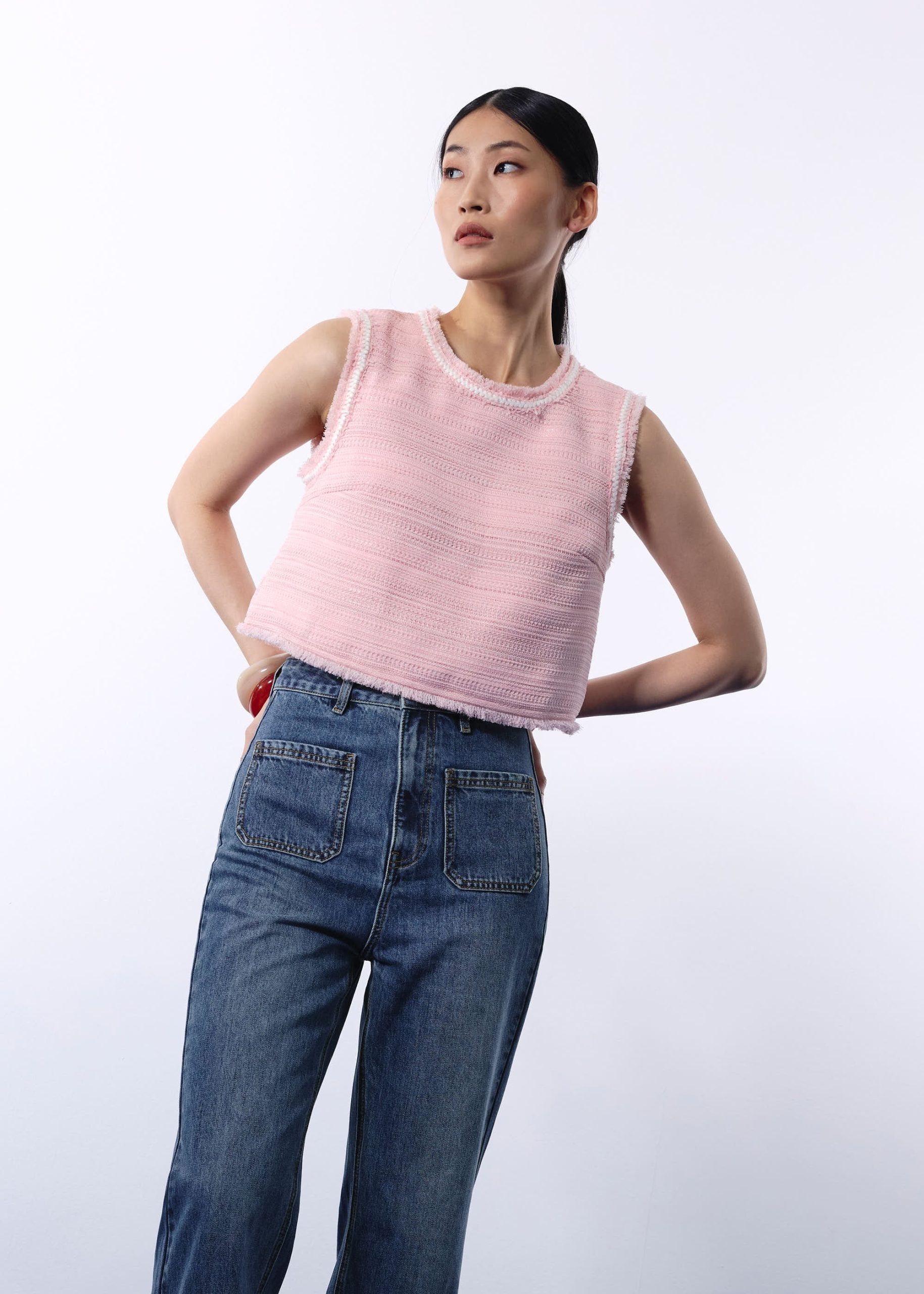 Maxine Jacquard Tweed Sleeveless Boxy Shell Top