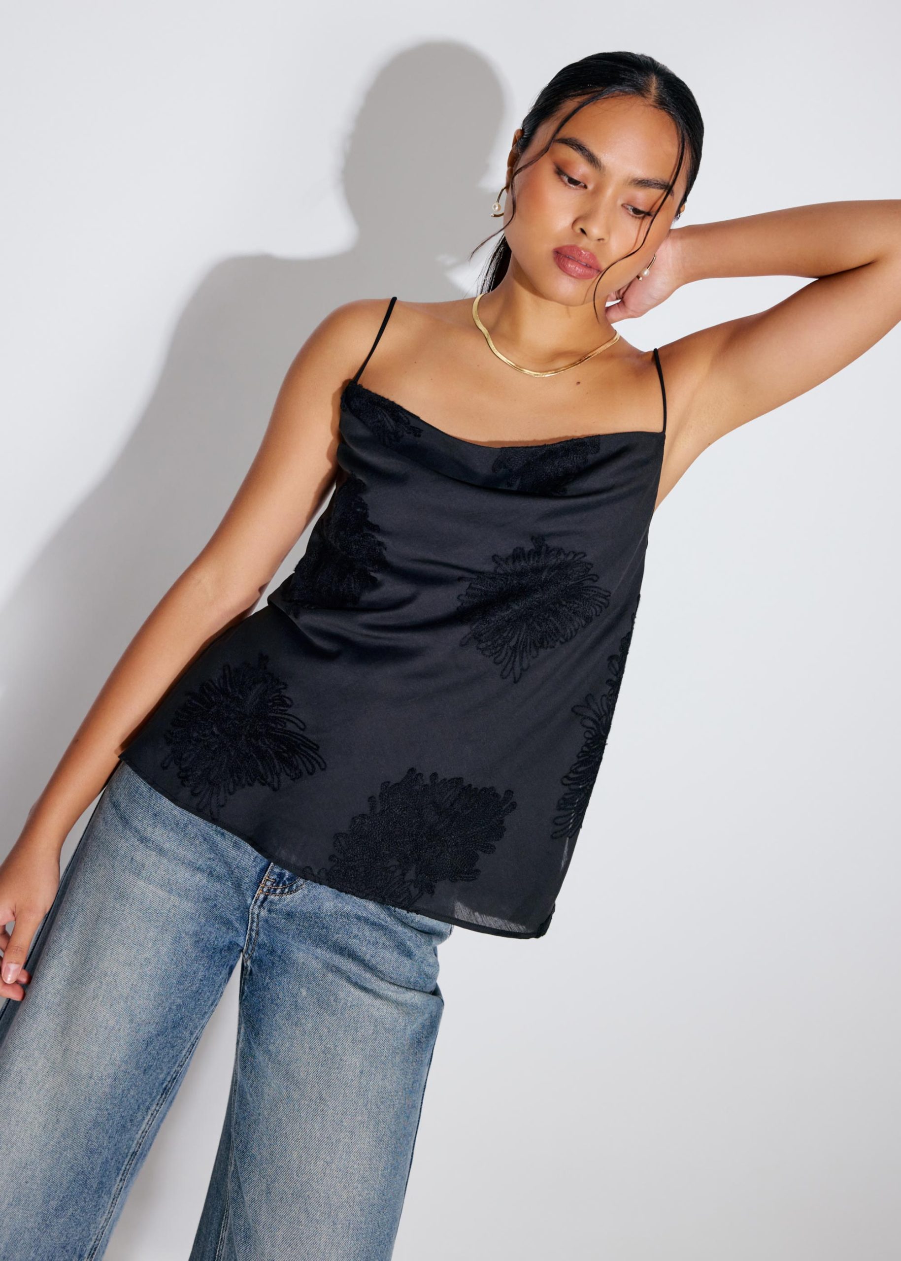 Embroidered Cowl Neck Camisole Top - Image 6