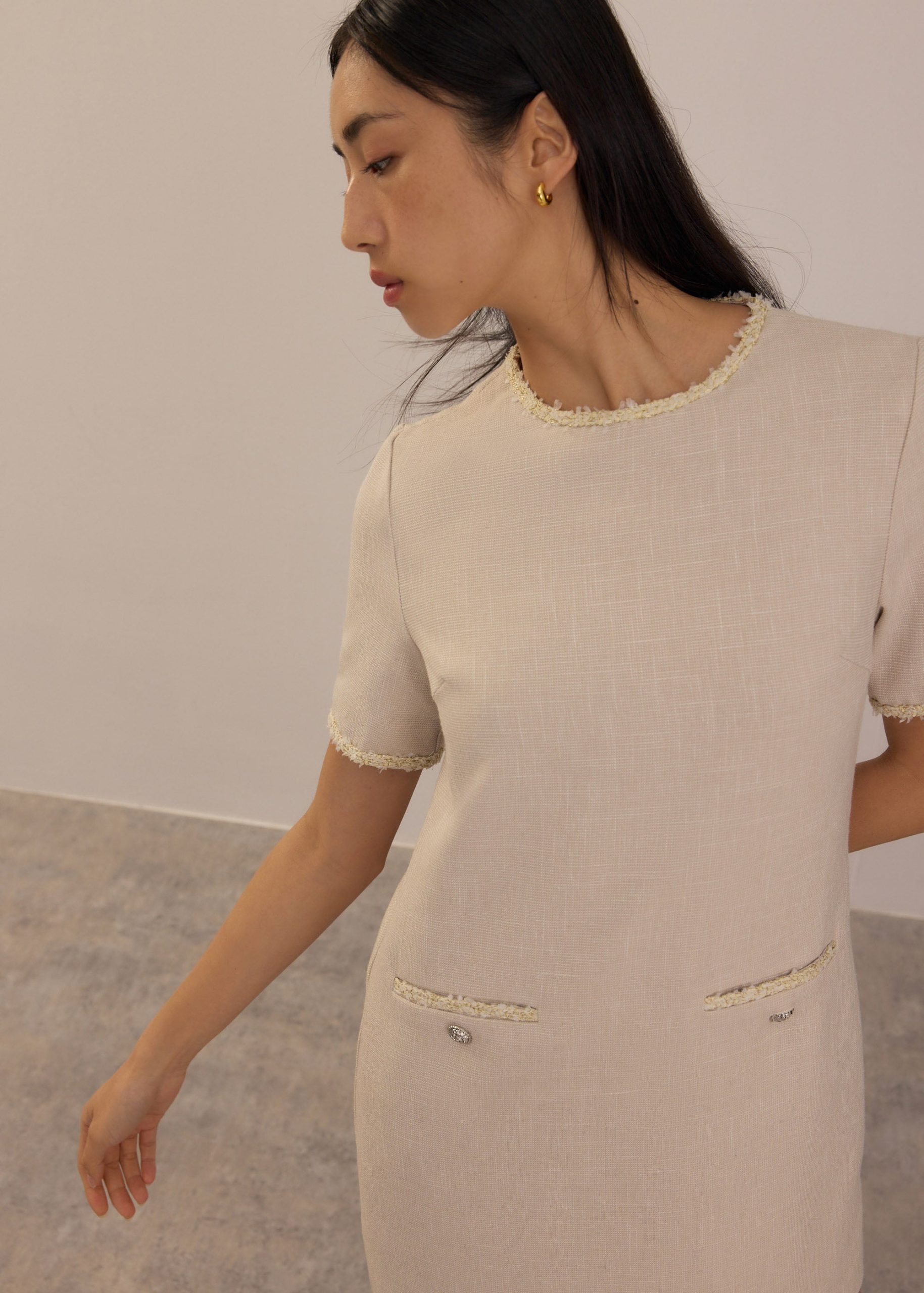 Tweed Round Neck Shift Mini Dress - Image 5