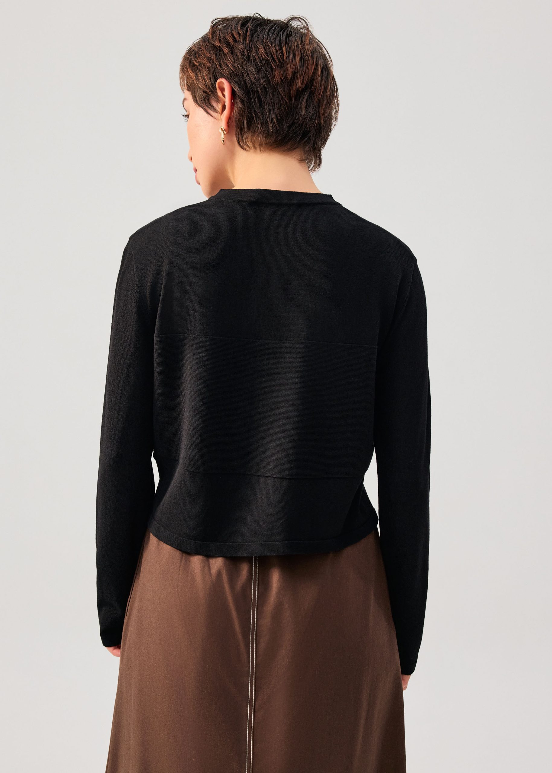 Sheer Knit Front Panel Round Neck Cardigan - Image 5