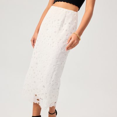 Floral Lace Column Midi Skirt