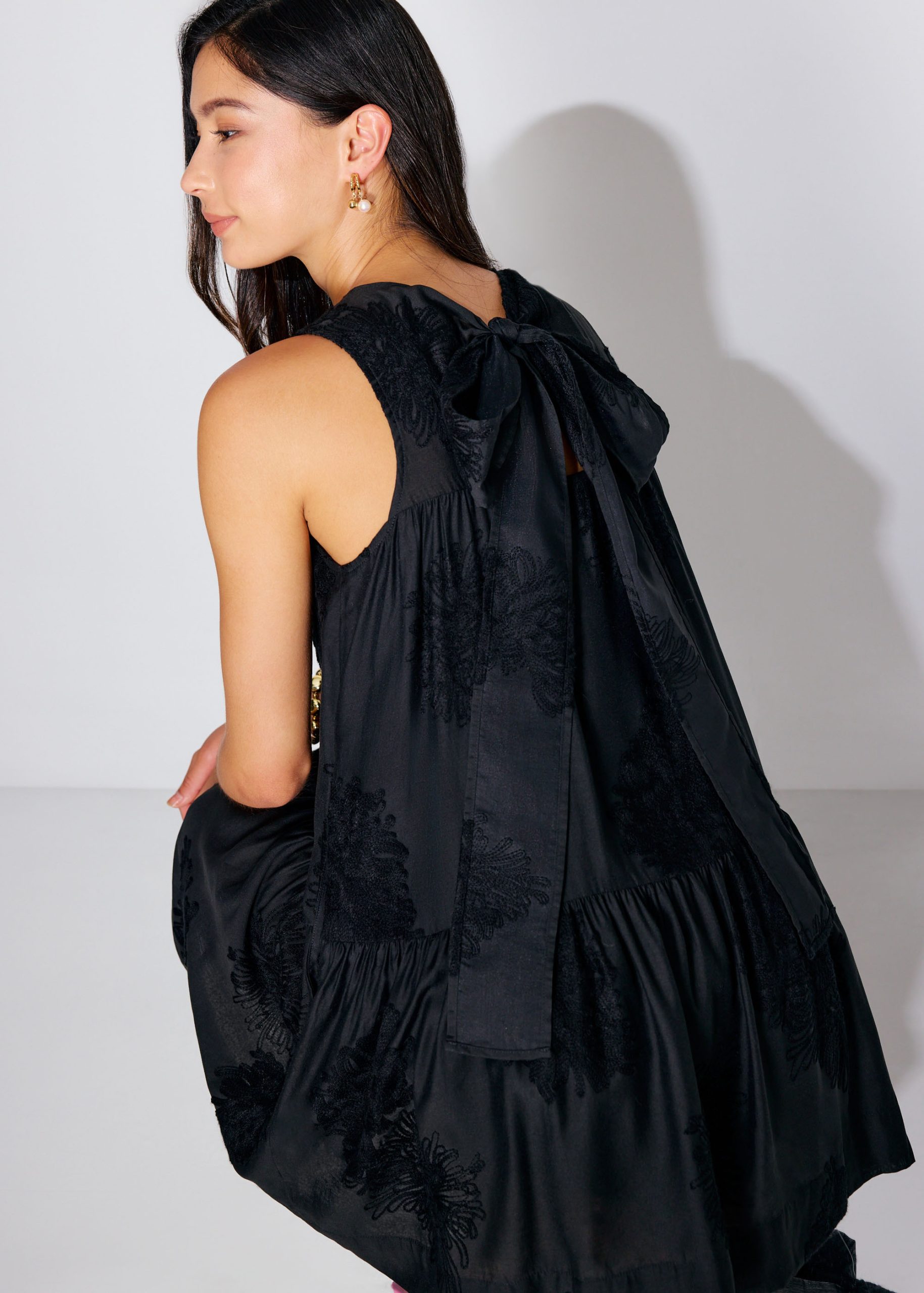 Embroidered Tiered Round Neck Swing Mini Dress - Image 5