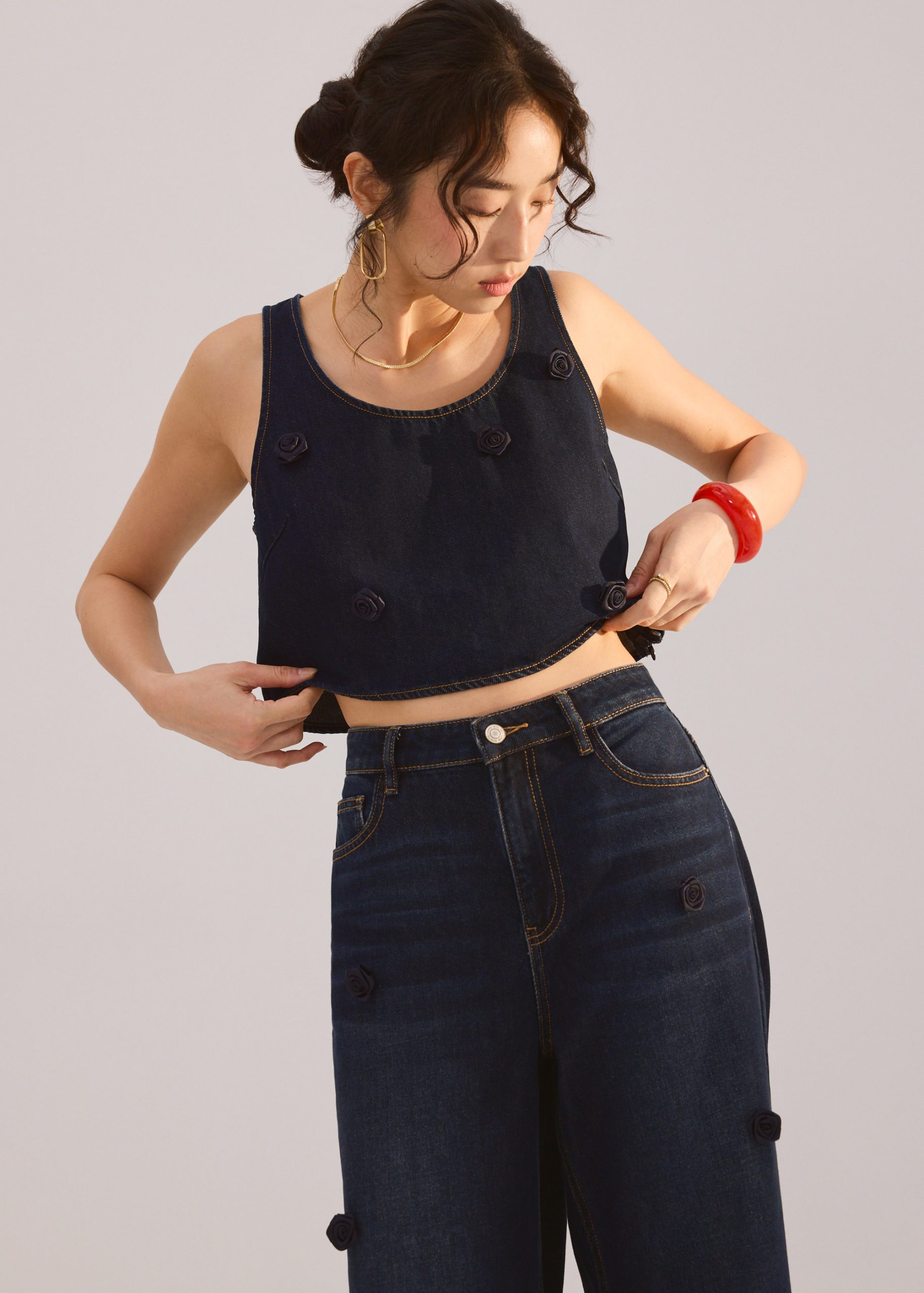 Denim Rosette Boxy Crop Top - Image 2