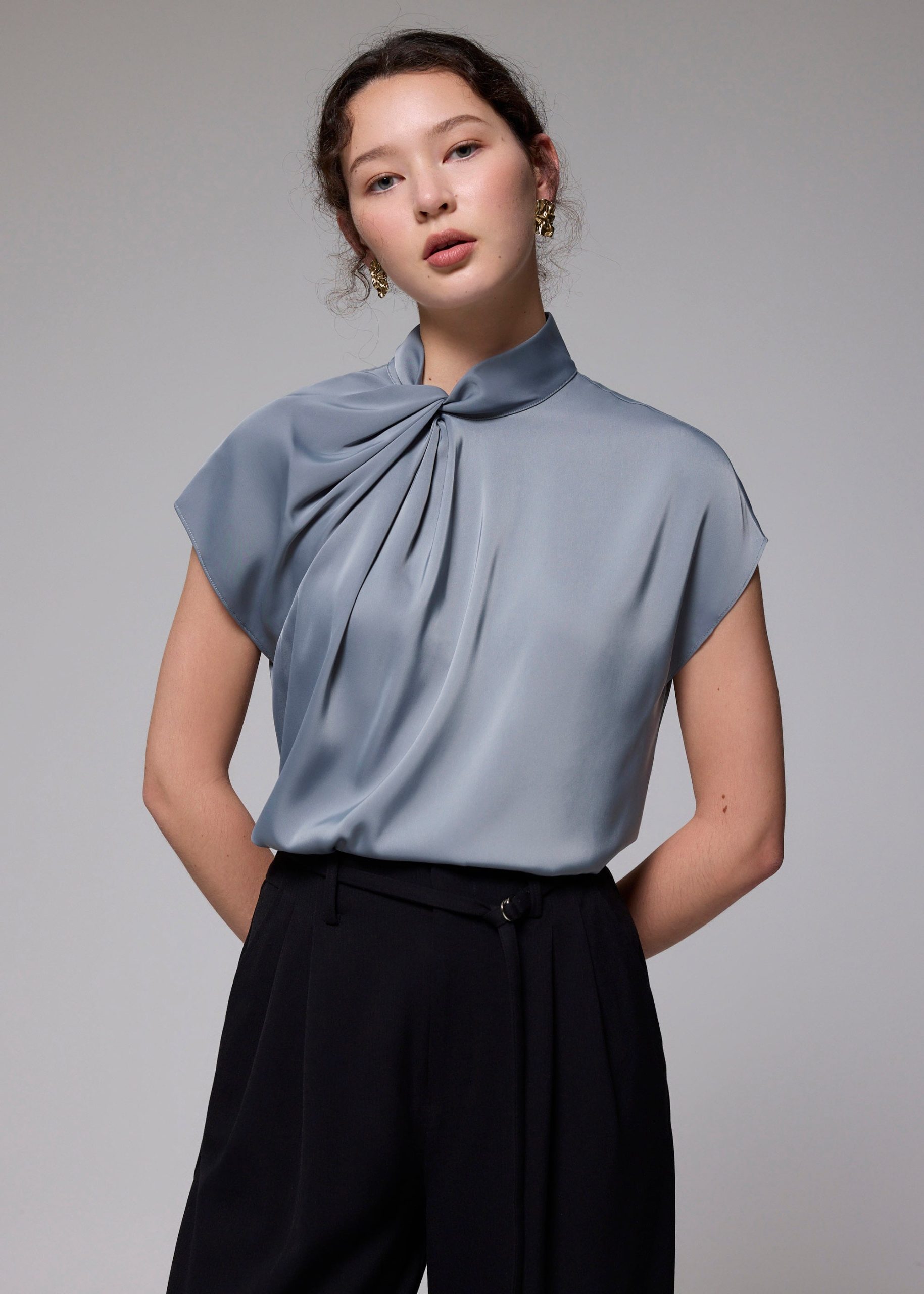 Satin Drape Collared Blouse - Image 20