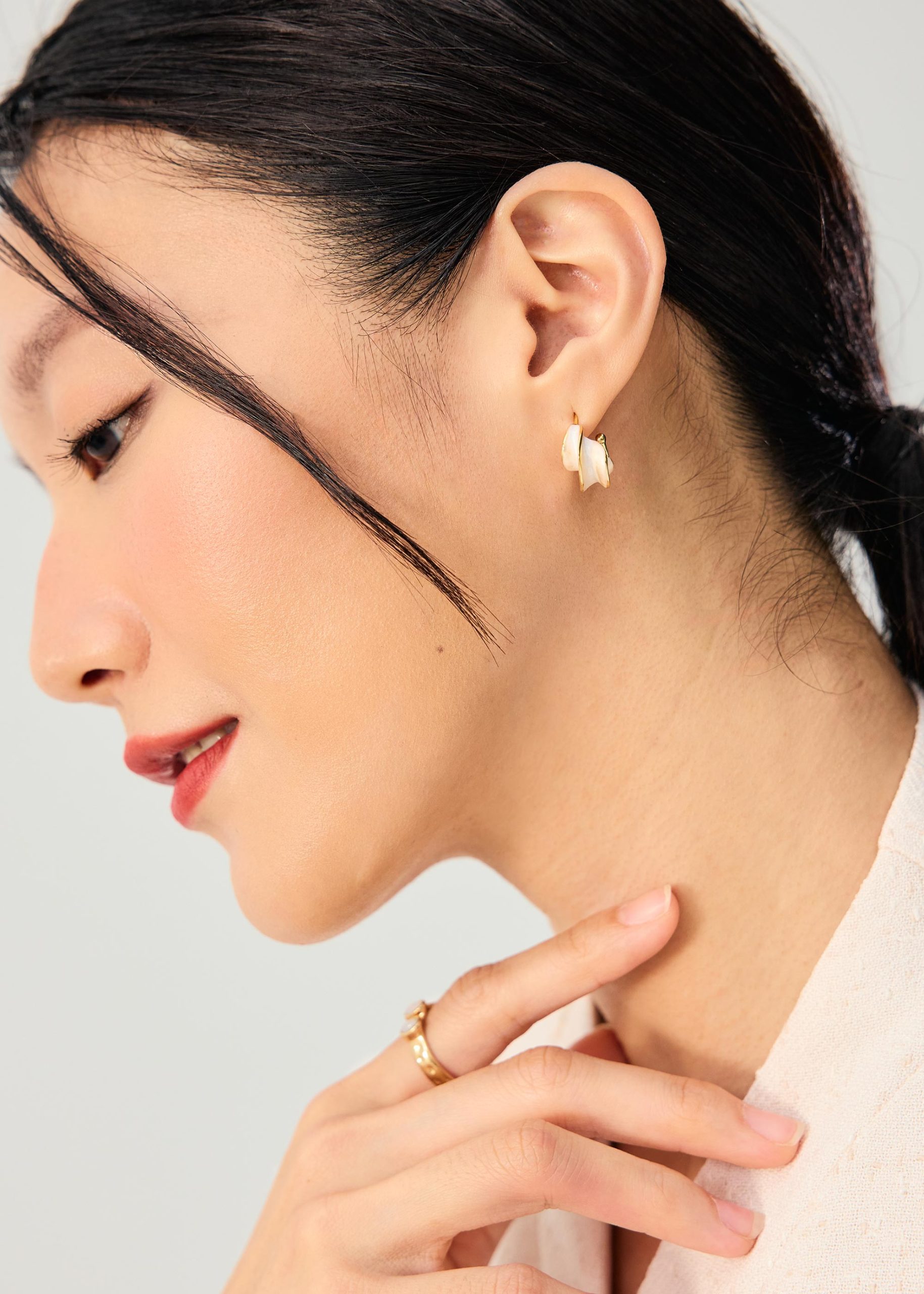 14K Gold Plated White Enamel Swirl Hoop Earrings