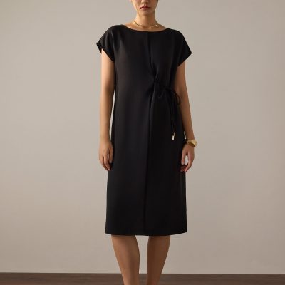 Namtan Crepe Boat Neck Column Midi Dress