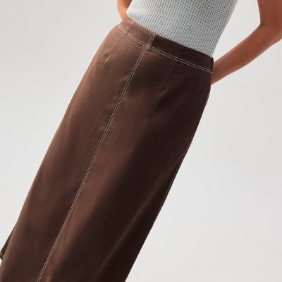 Elastic Contrast Stitch High Waist A-line Maxi Skirt