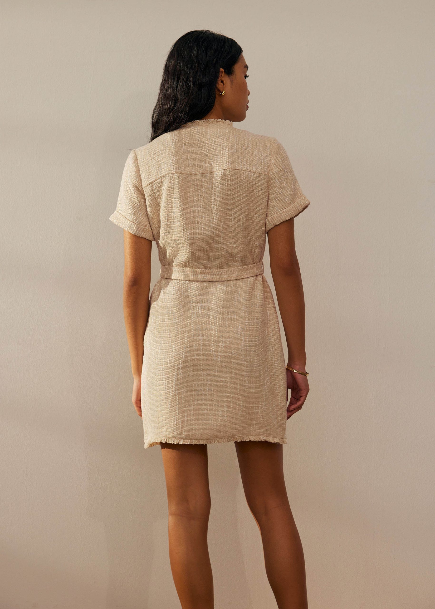 Tweed Belted Button Down Shift Dress - Image 5