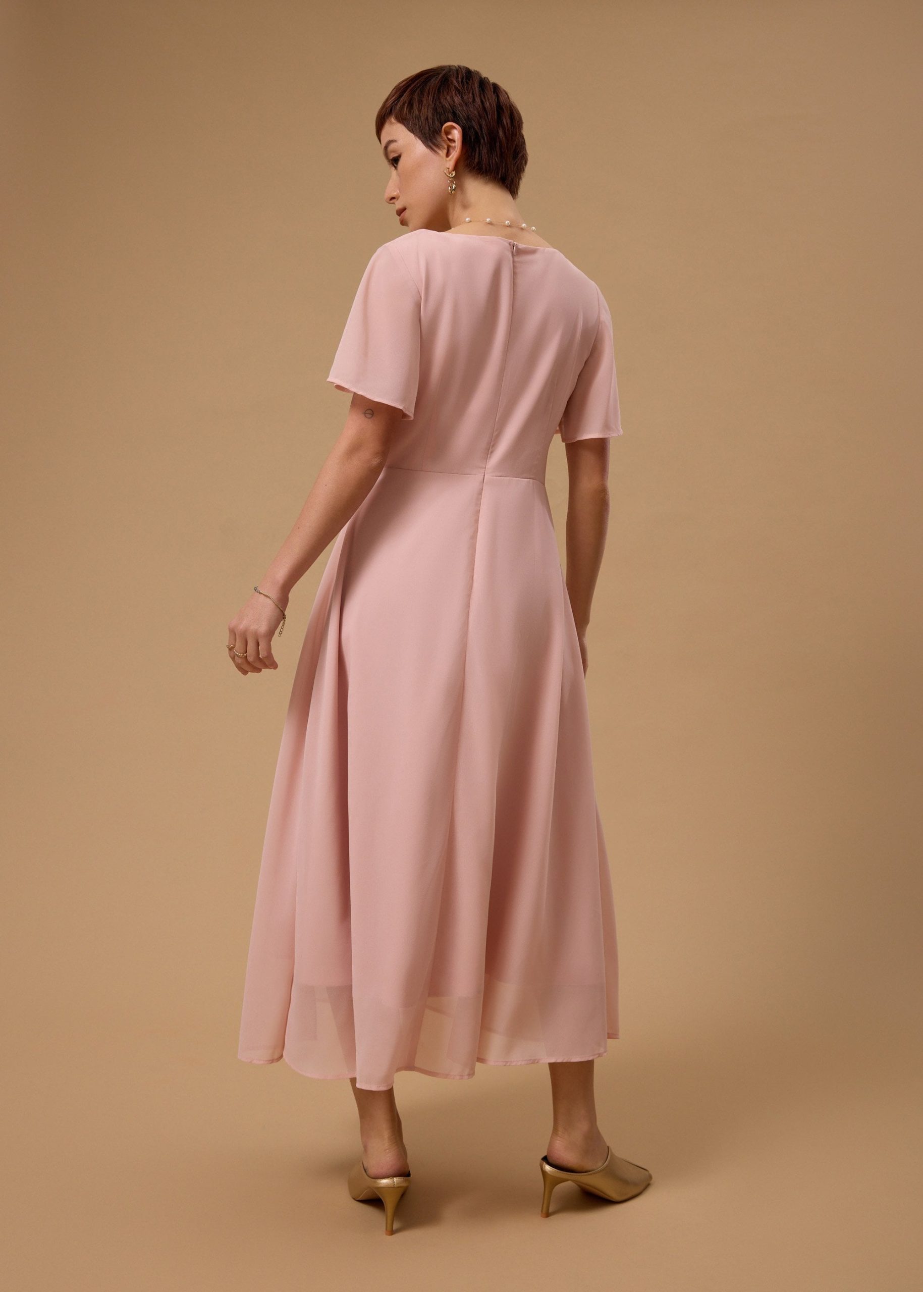 BraFree by LB Georgette Flutter Sleeve Bias Cut Midi Dress - Image 13