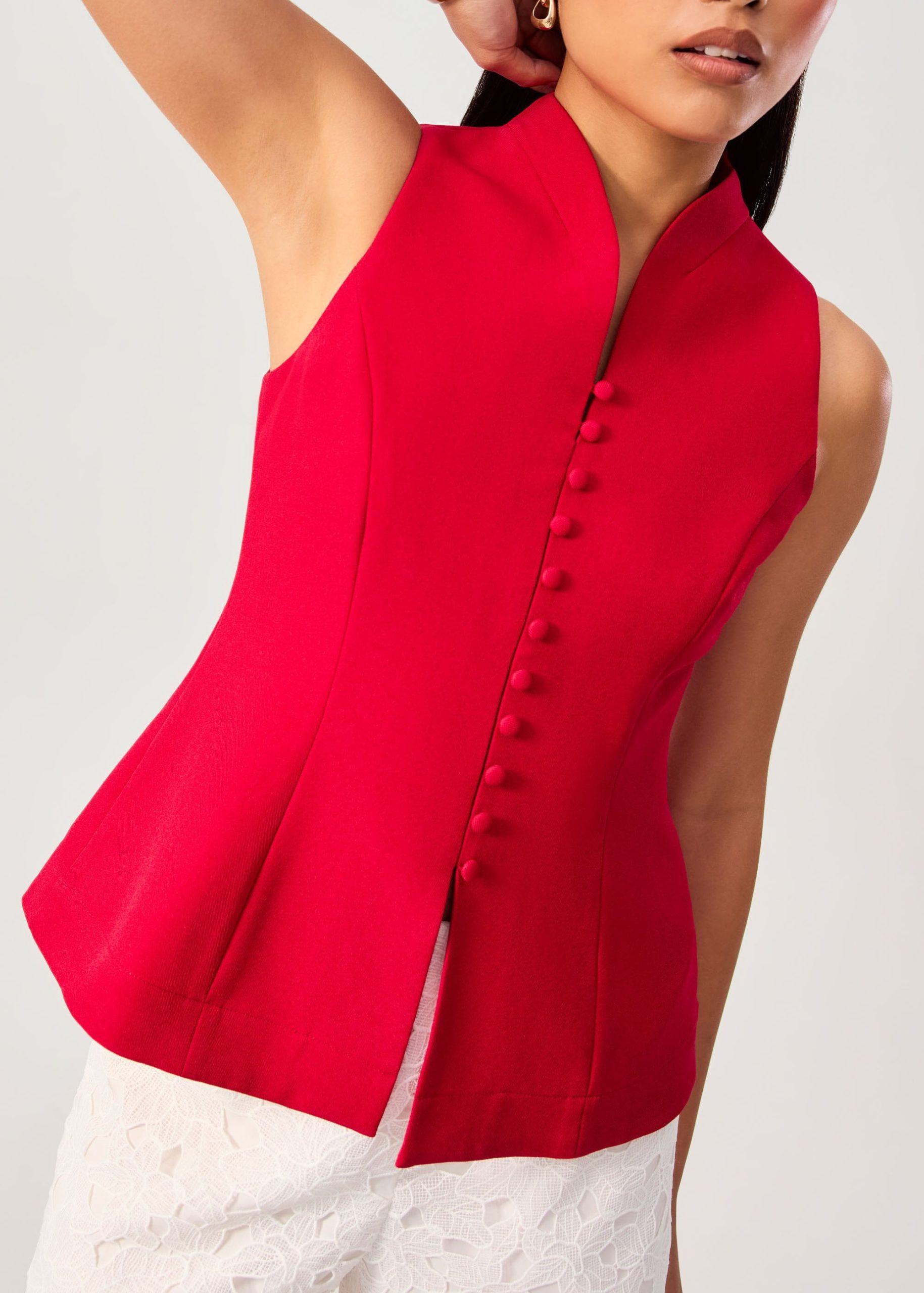 Zhen Mandarin Collar Peplum Vest Top - Image 6