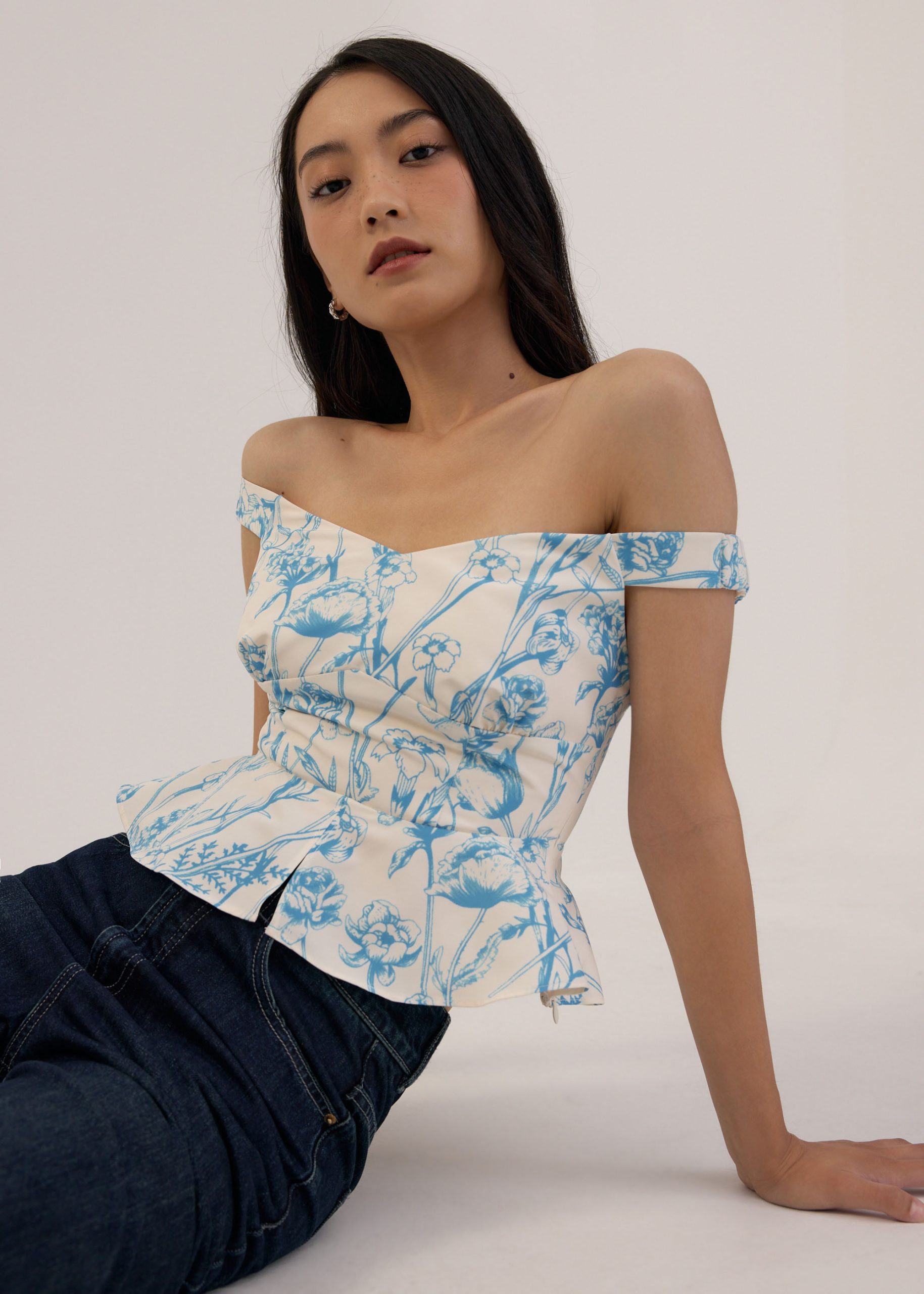 Off Shoulder Peplum Top in Tidal Blooms - Image 3