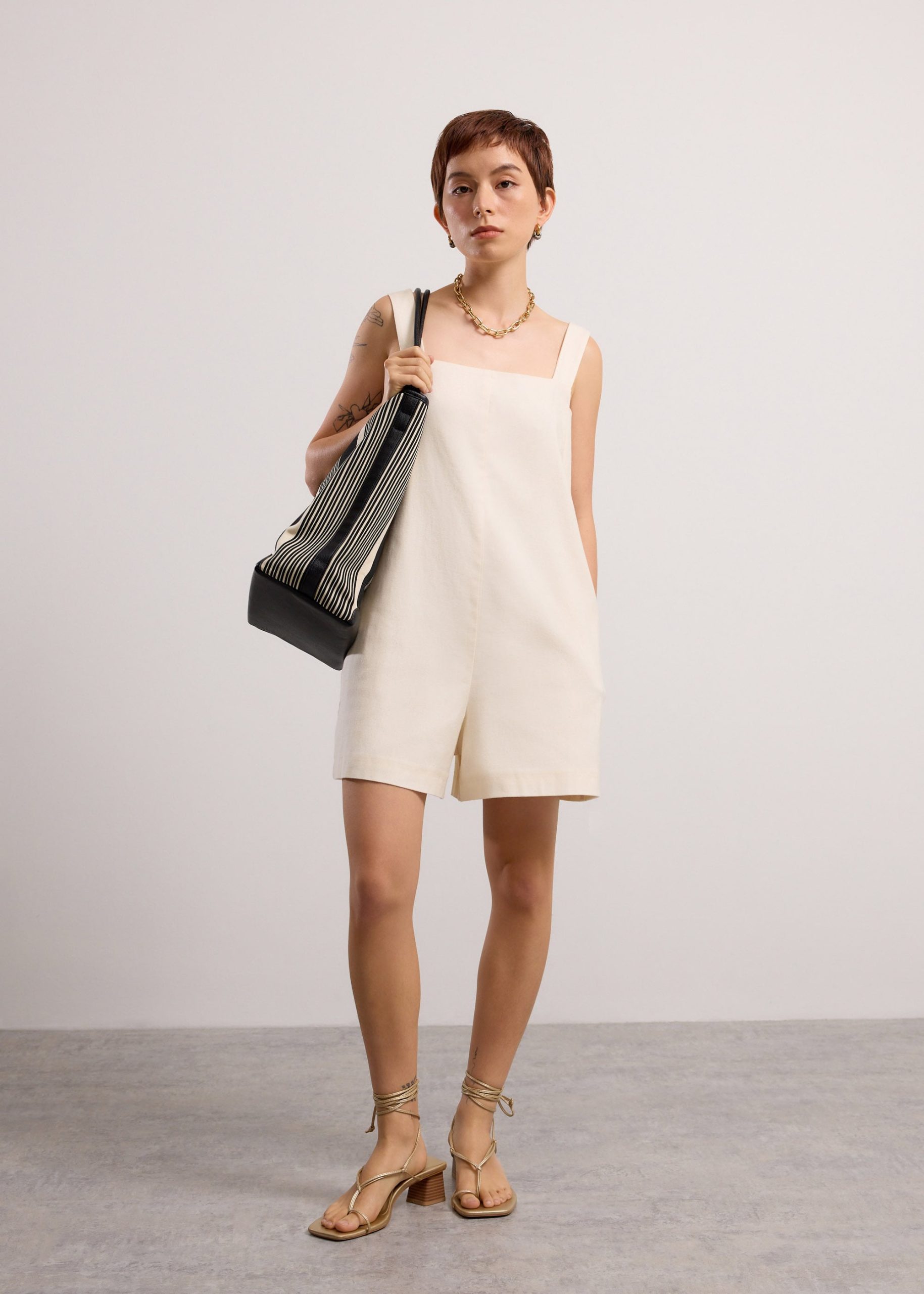 Relaxed Chambray Cutout Romper