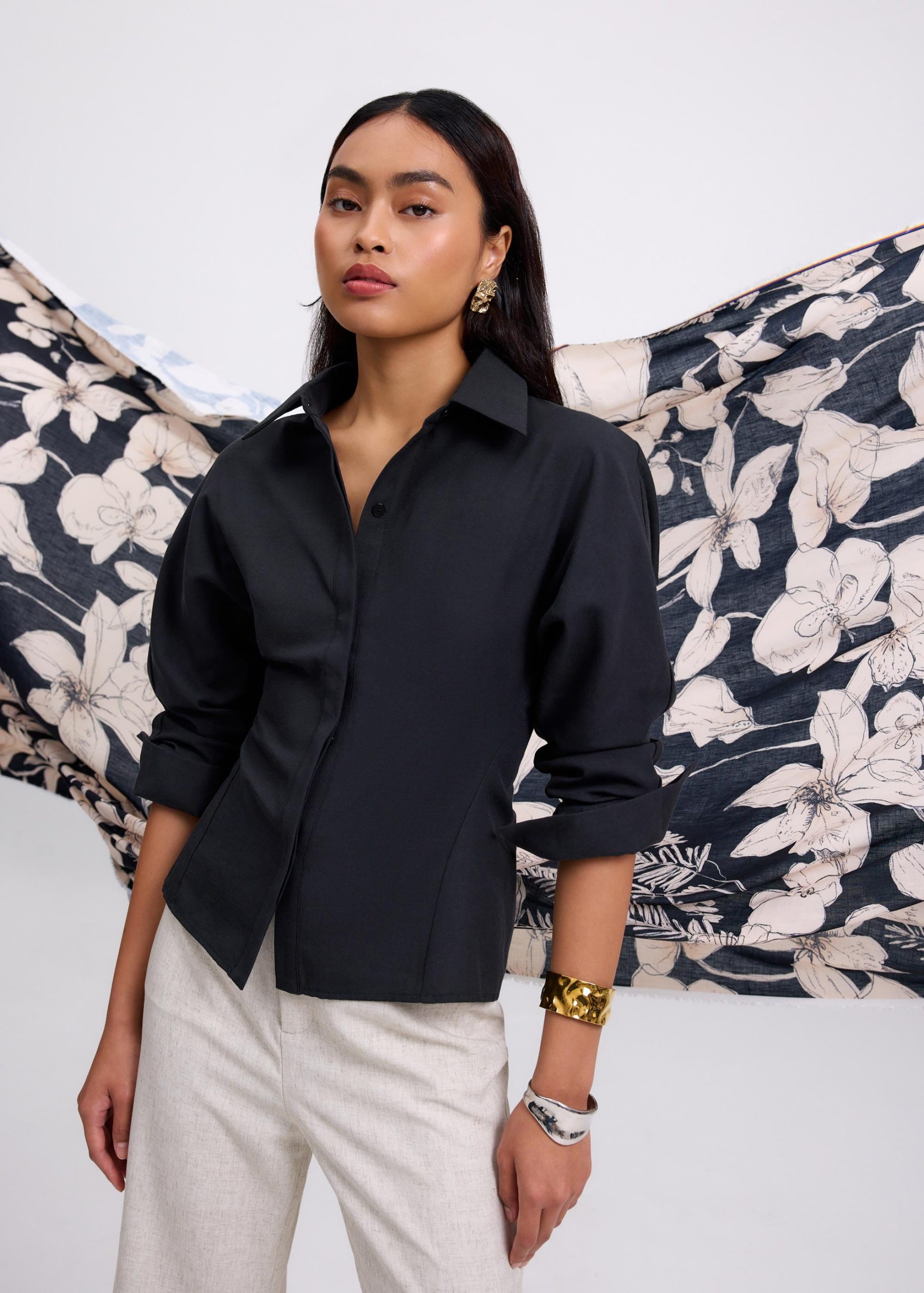 RuchedReady® Lily Cinch Waist Collared Shirt - Image 2