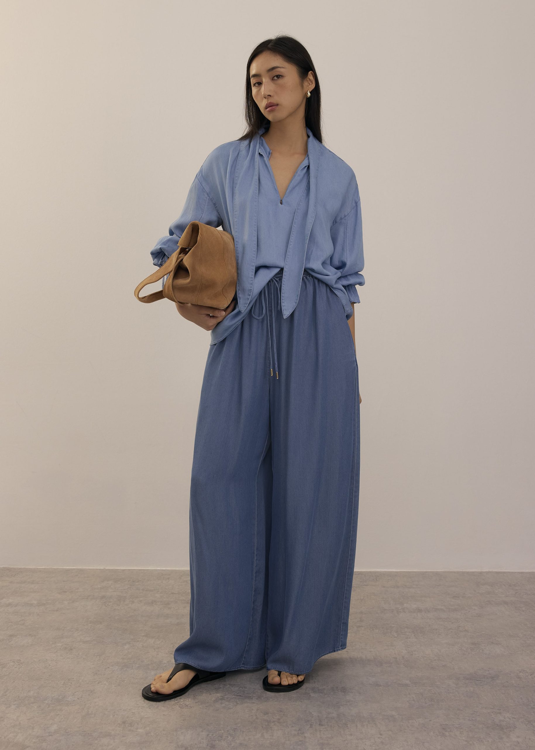 Elastic Chambray Wide Leg Pants - Image 8