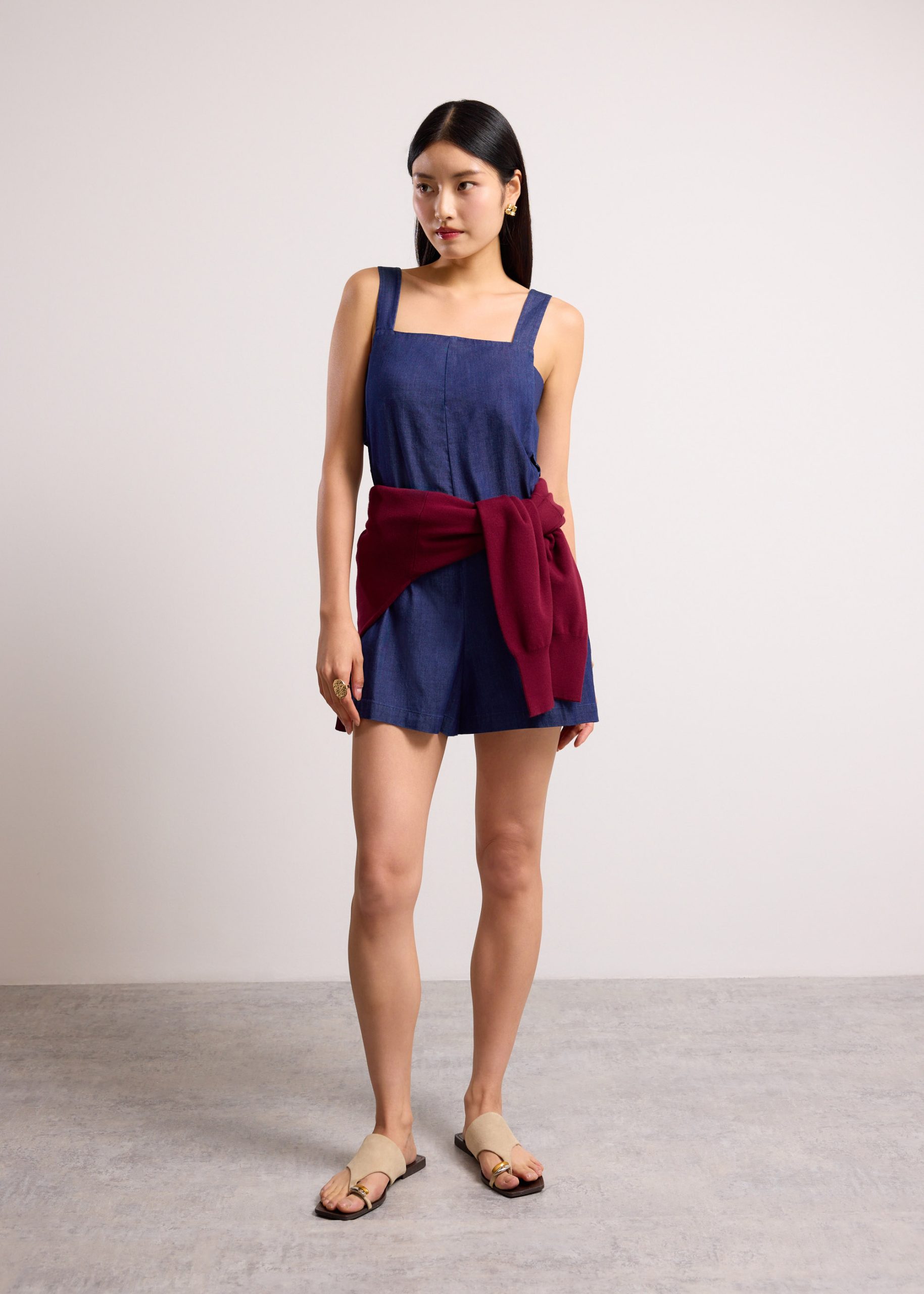 Relaxed Chambray Cutout Romper - Image 13