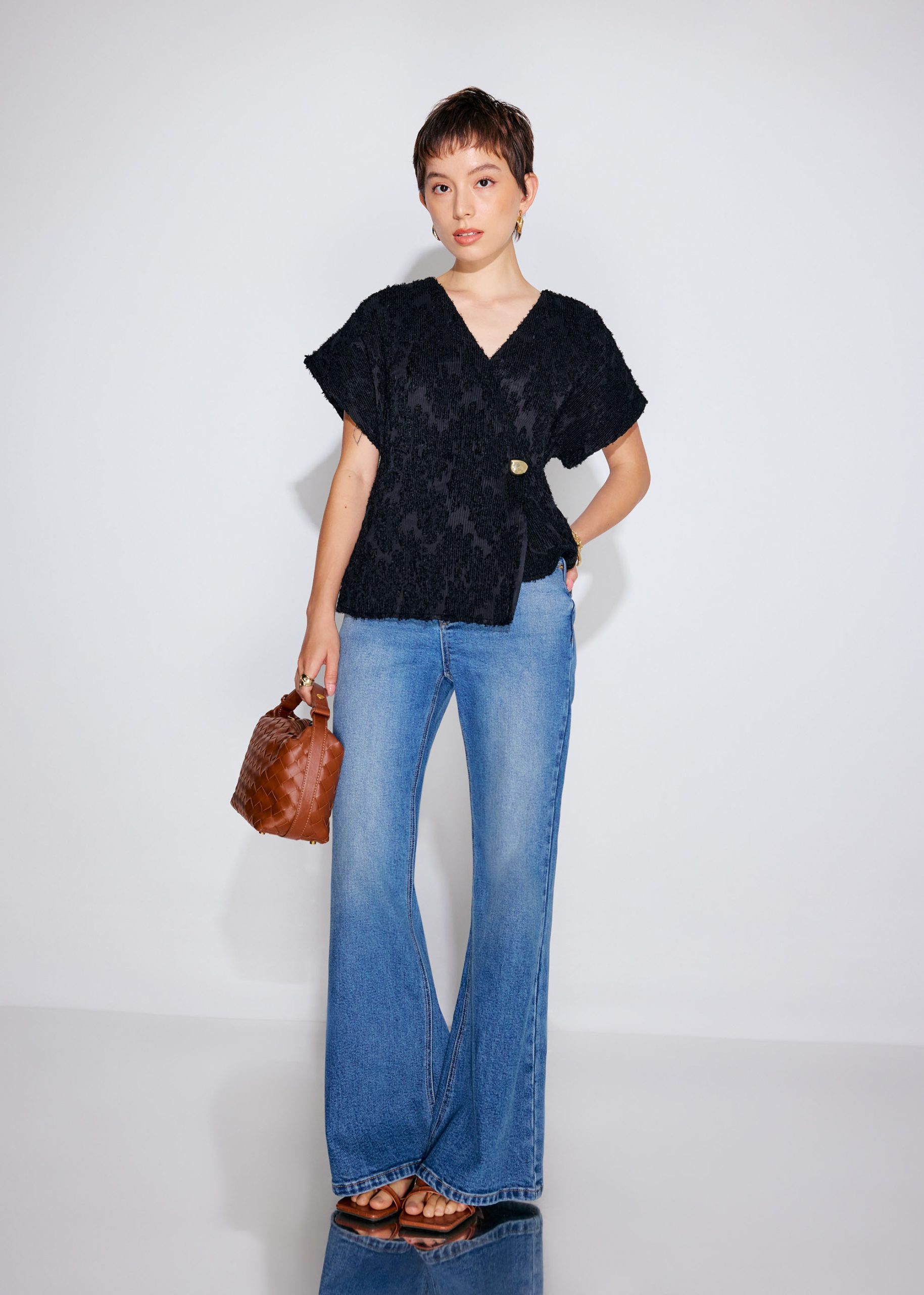 Sonam Textured V-neck Drop Sleeve Top - Image 3