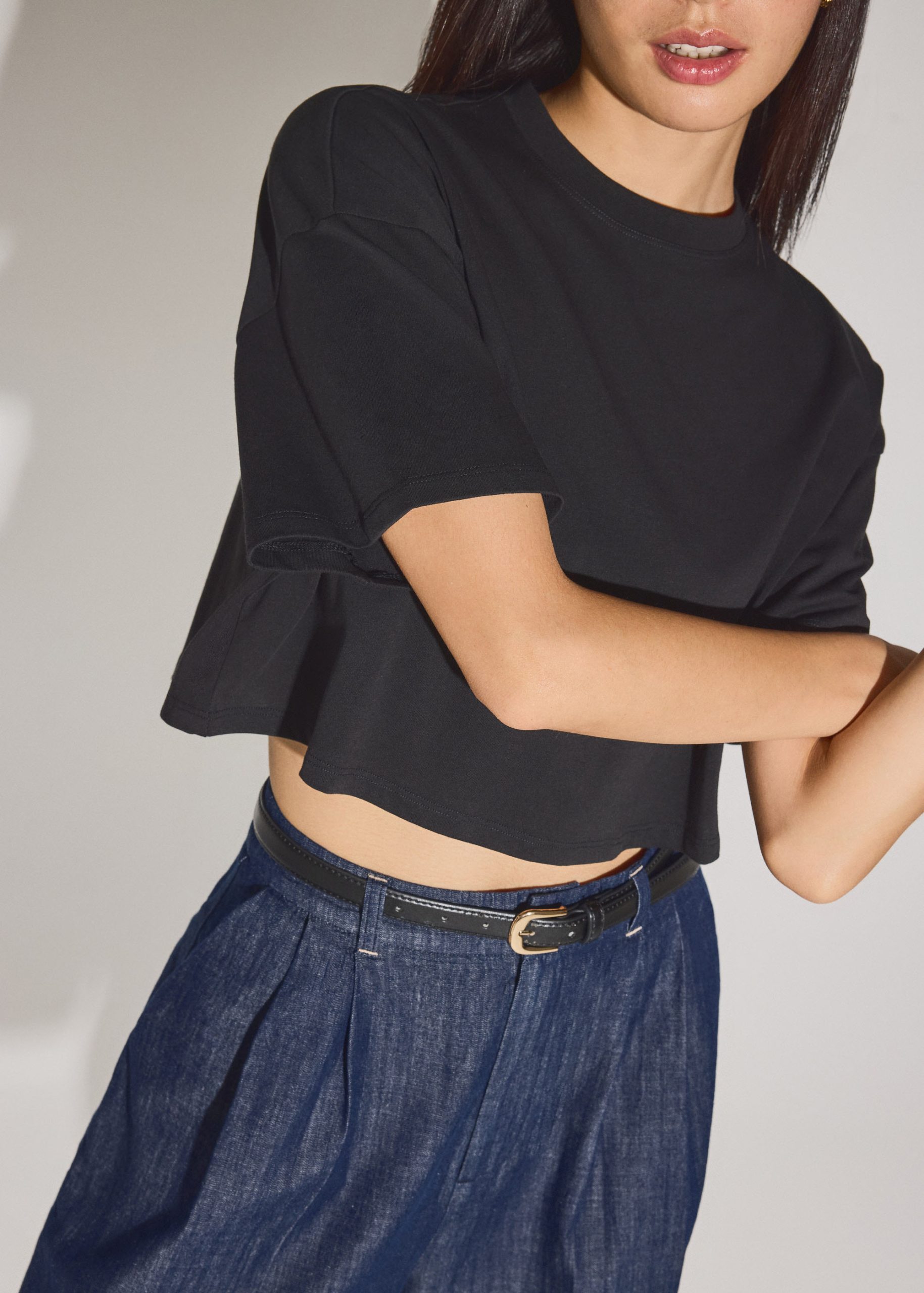 Gita Cotton Round Neck Boxy Crop Tee - Image 3