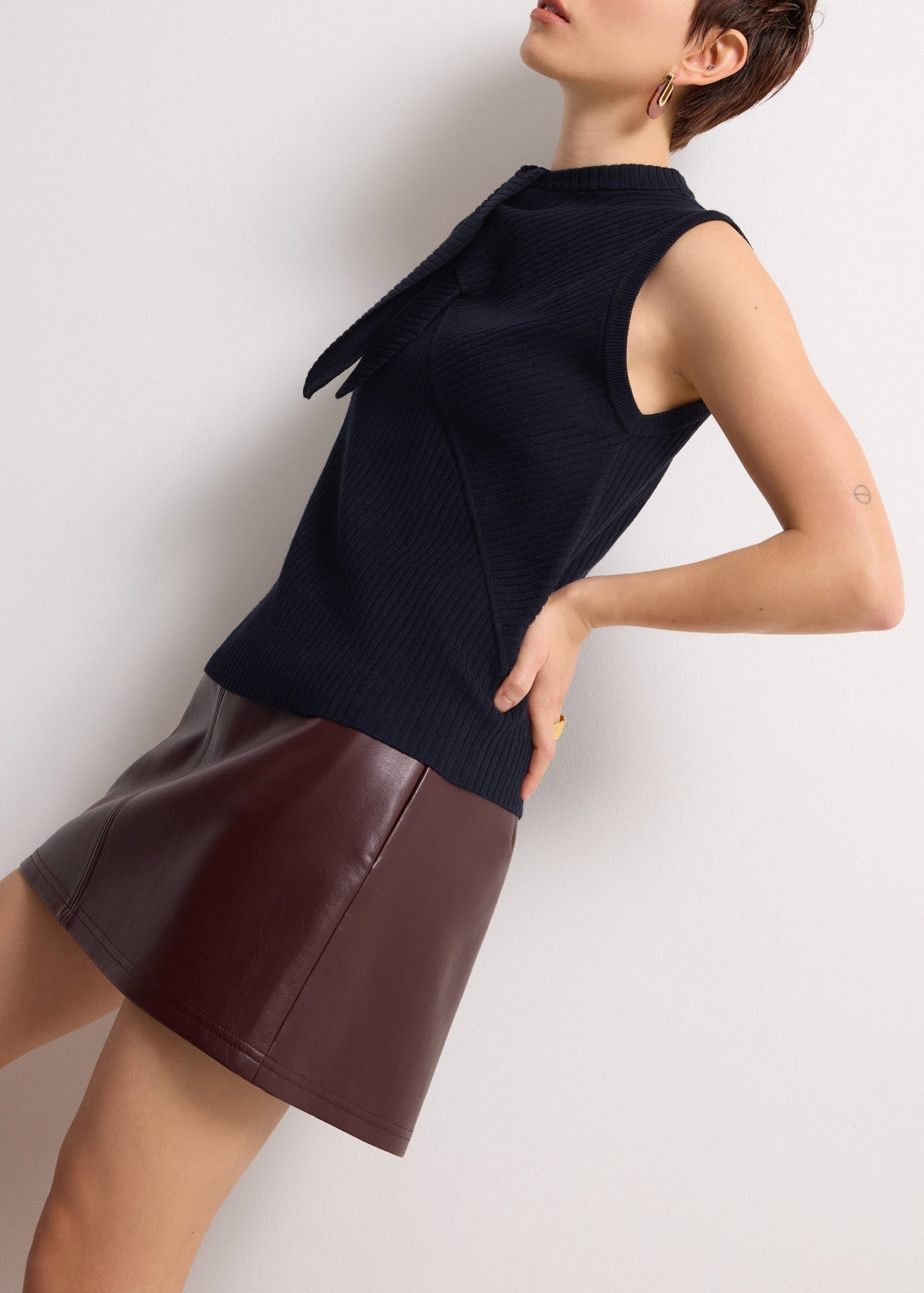 Knit Front Tie Collared Top - Image 9