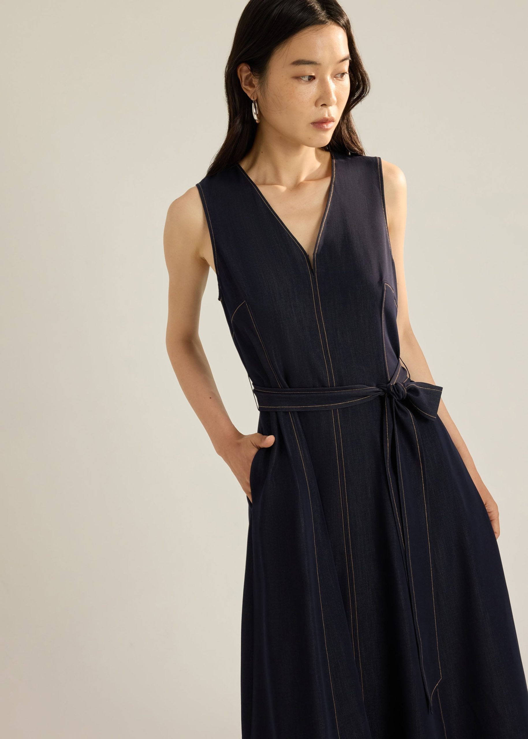 Kata Chambray Fit & Flare Dress With Sash - Image 4