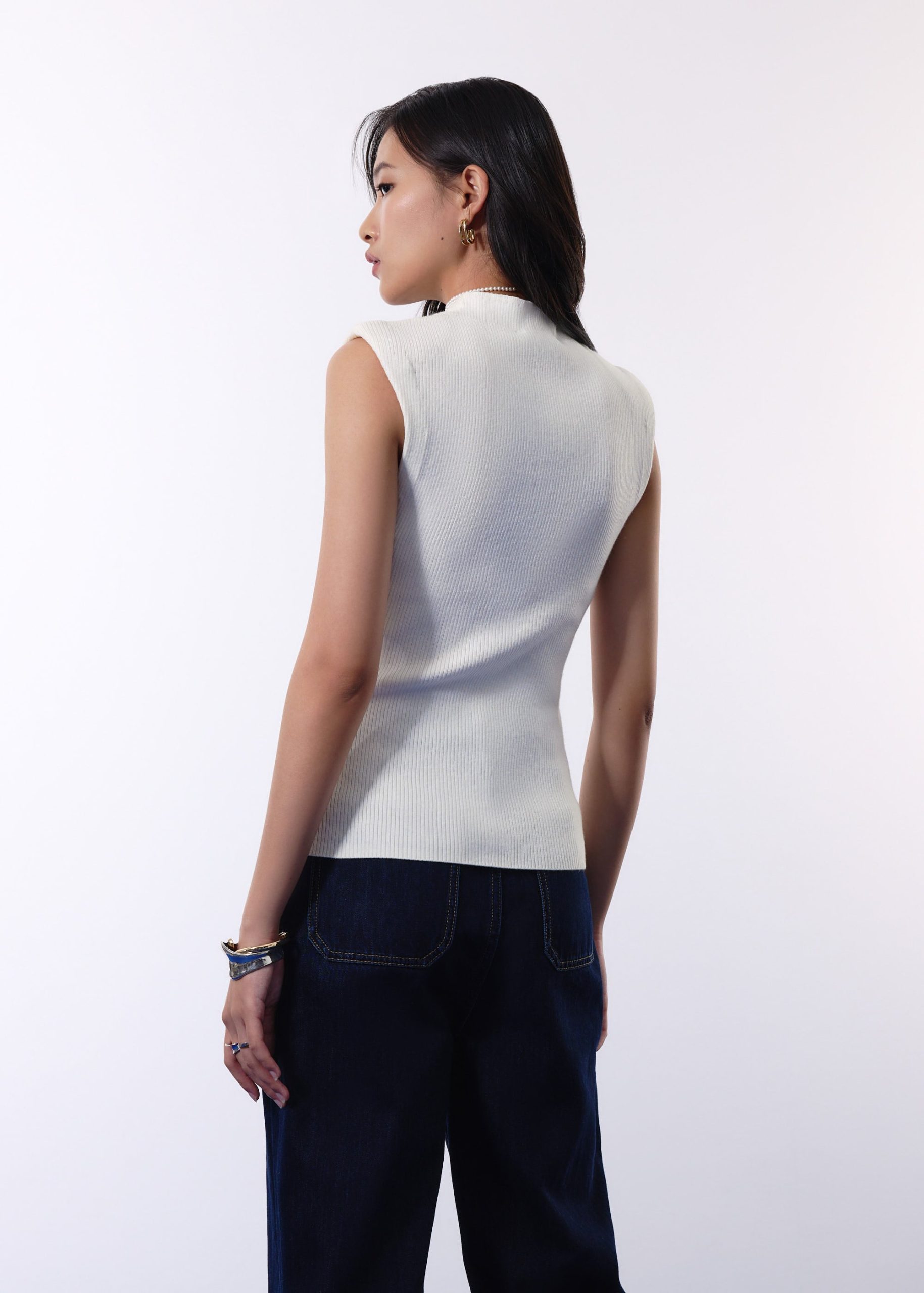 Rae Shoulder Padded Knit Mock Neck Top - Image 7