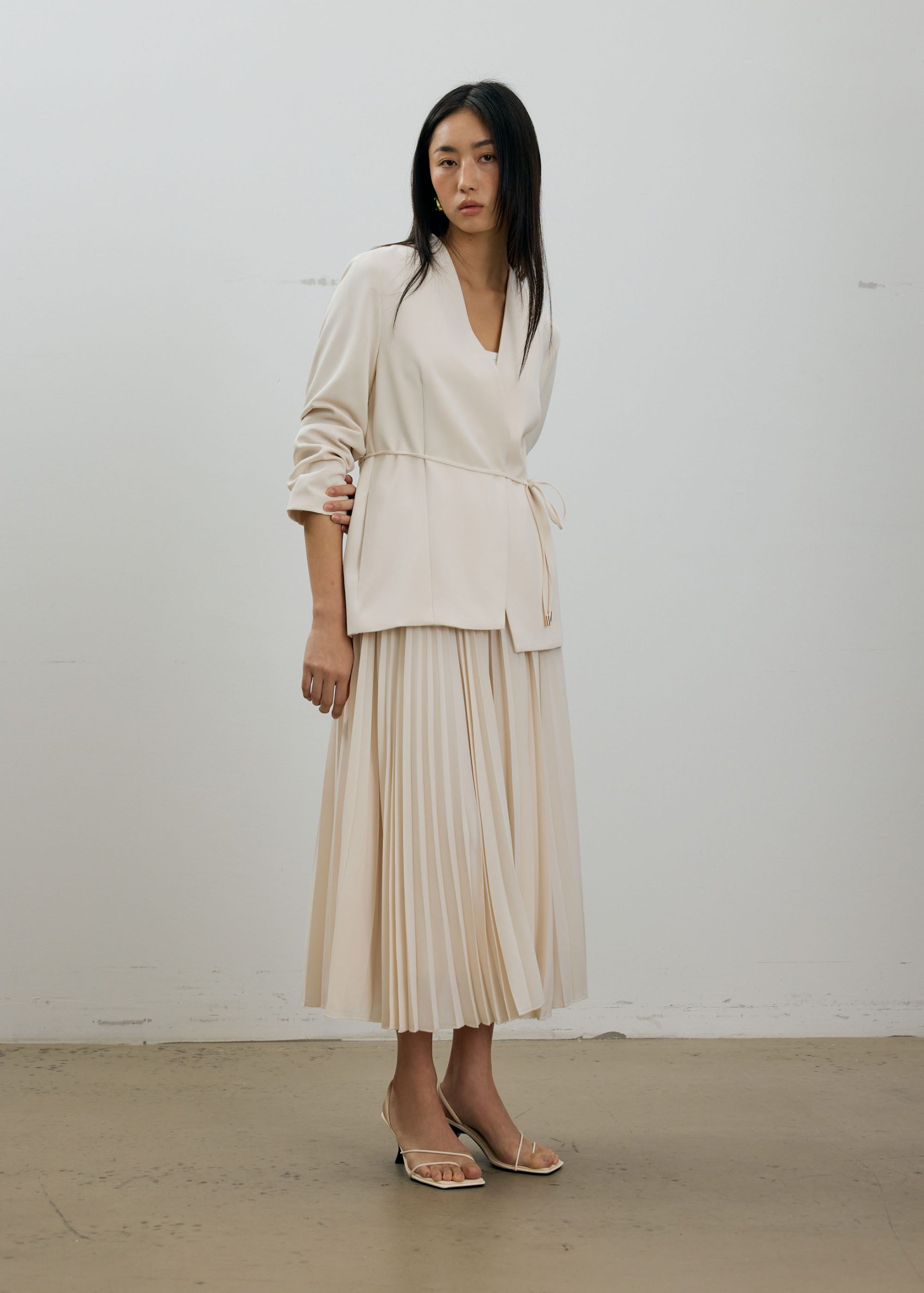 Love Bonito x AAGC Limited-edition RuchedReady® Moira Belted Collarless Blazer (in Tofu) - Image 6