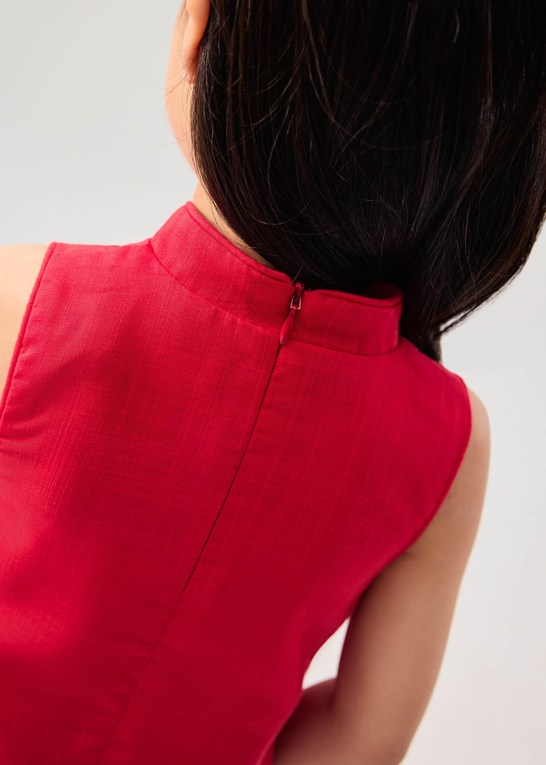Girls' Mandarin Collar Scallop Edge Shift Midi Dress - Image 7