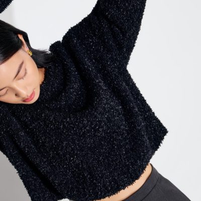 Relaxed Fuzzy Knit Crop Sweater