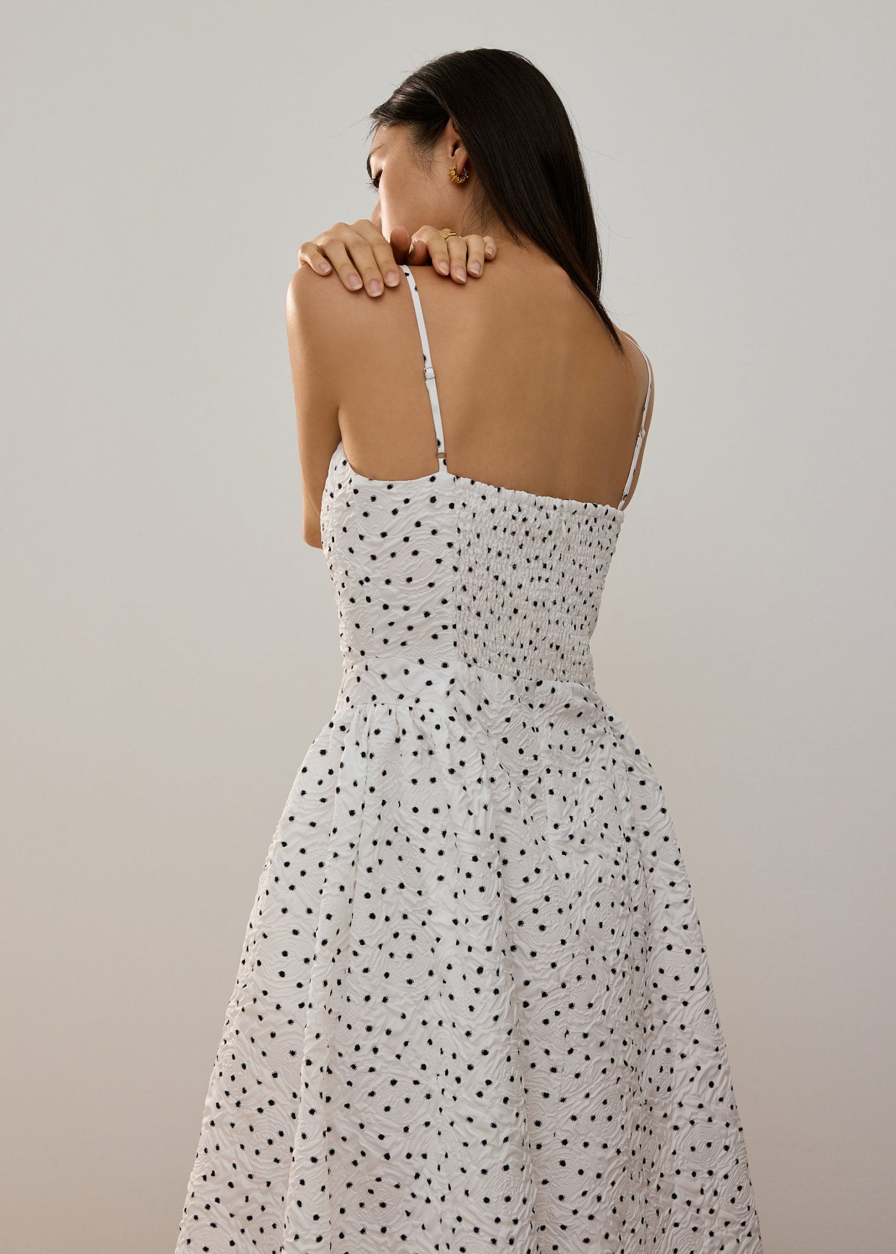 BraFree by LB Crinkled Polka Dot Sweetheart Fit & Flare Midaxi Dress - Image 2