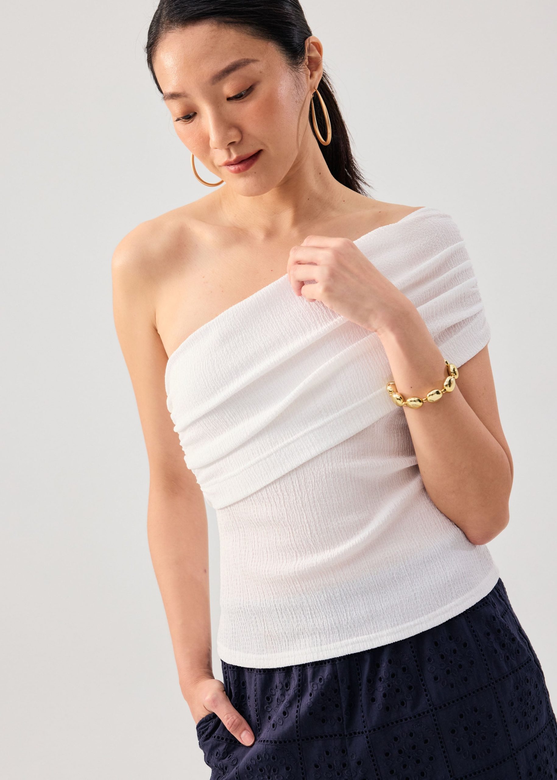 Crinkled Jersey Asymmetric Fitted Top - Image 9