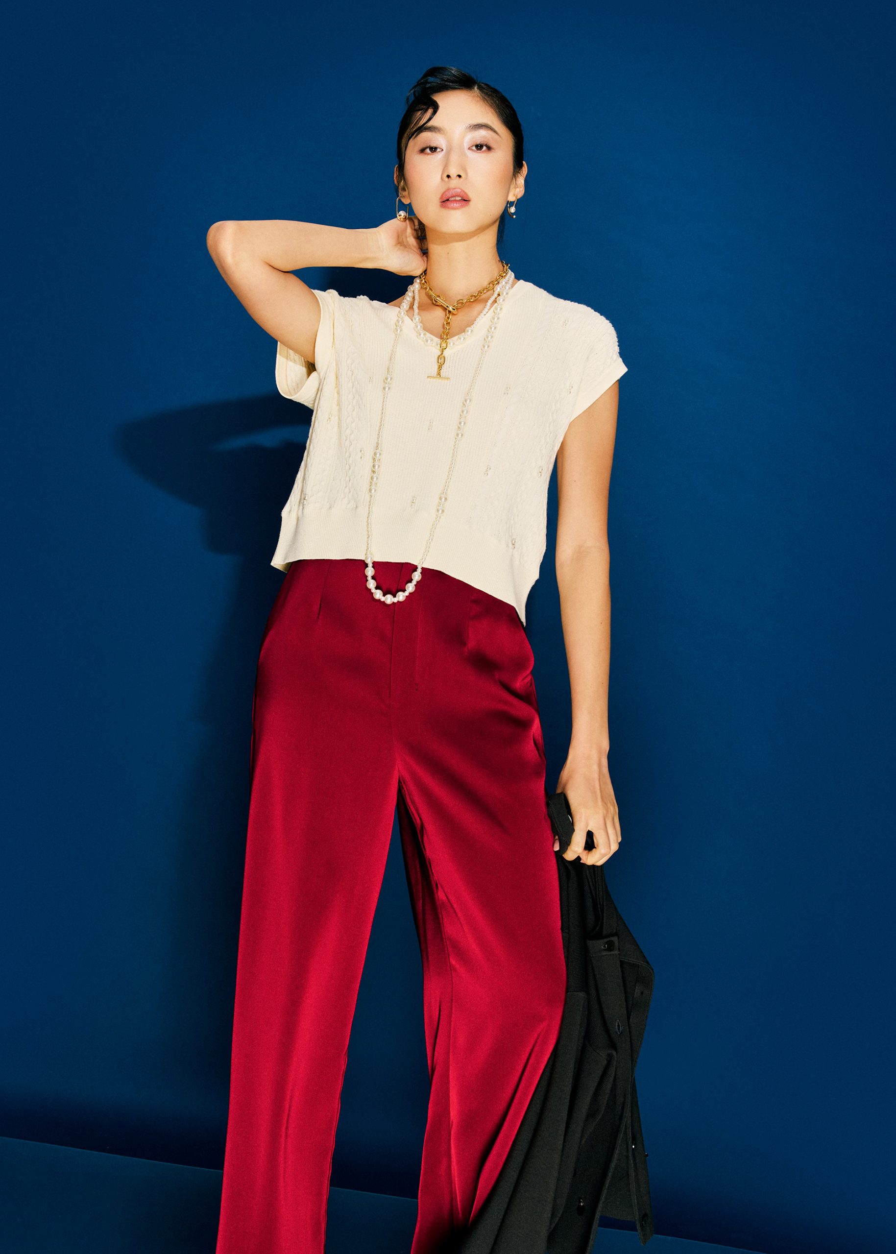 Relaxed Pearl Embellished Cable Knit Shell Top - Image 12