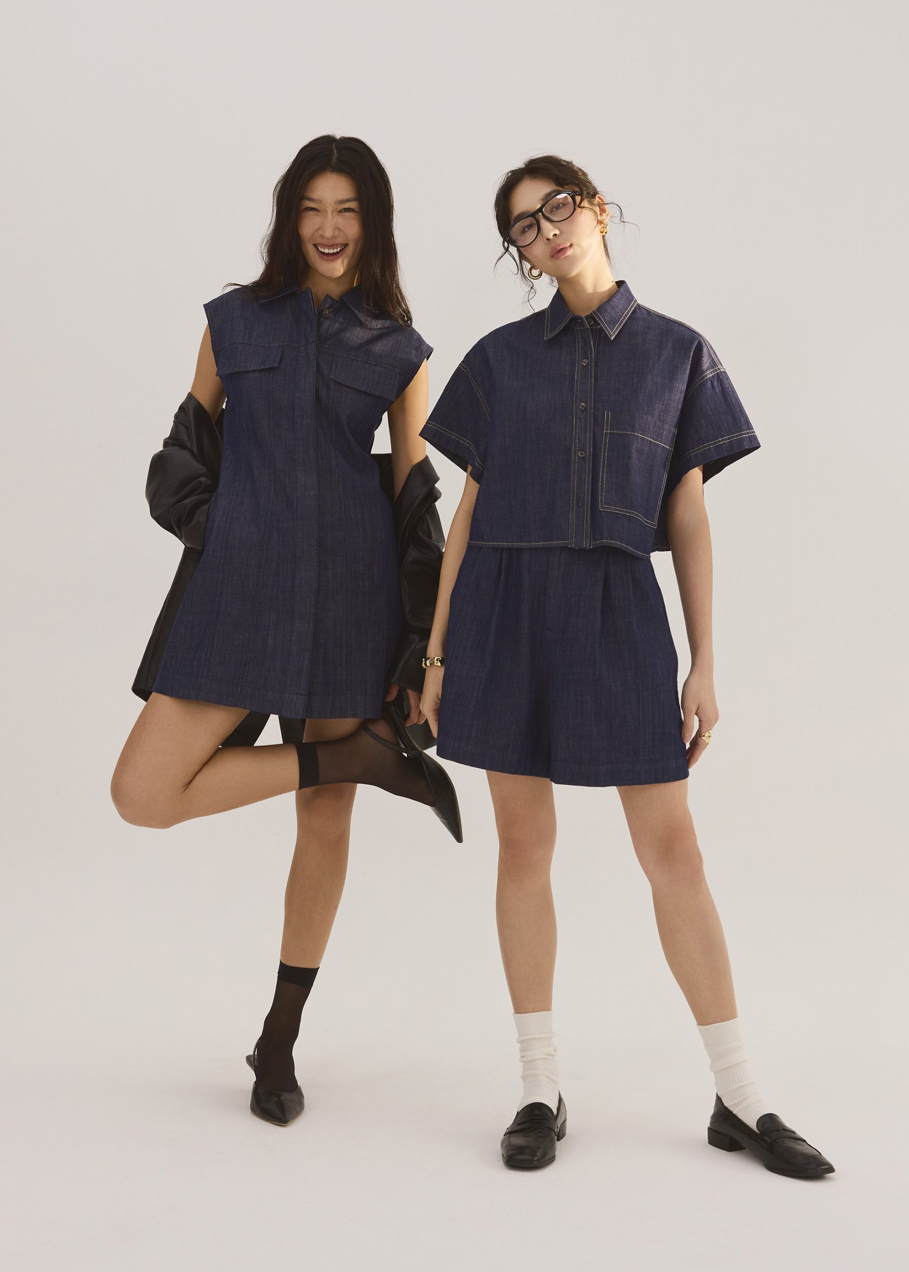 Denim Front Pleat A-Line Bermuda Shorts - Image 6