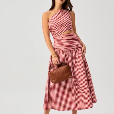 Gingham Cotton Cut Out Toga Fit & Flare Maxi Dress