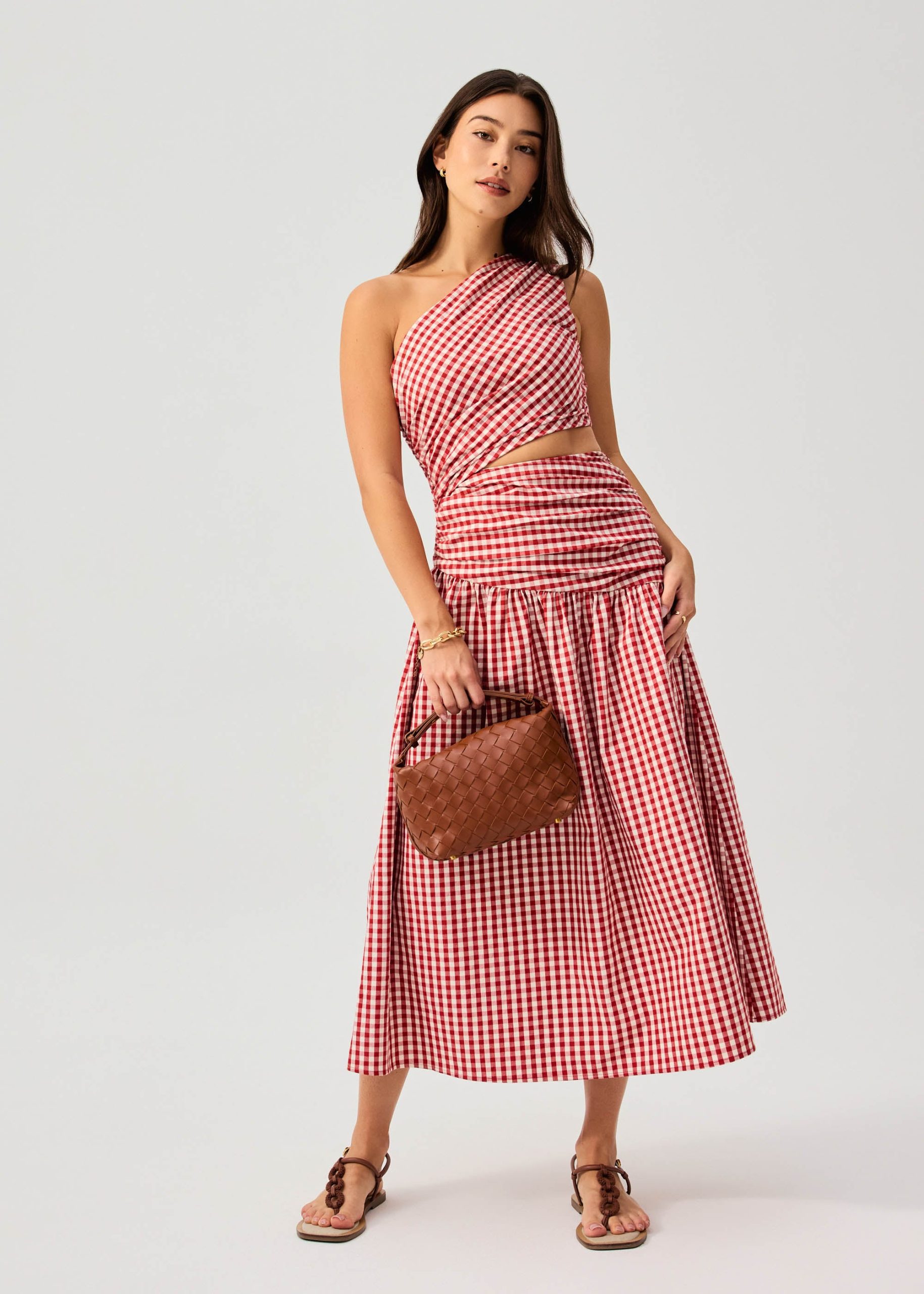 Gingham Cotton Cut Out Toga Fit & Flare Maxi Dress