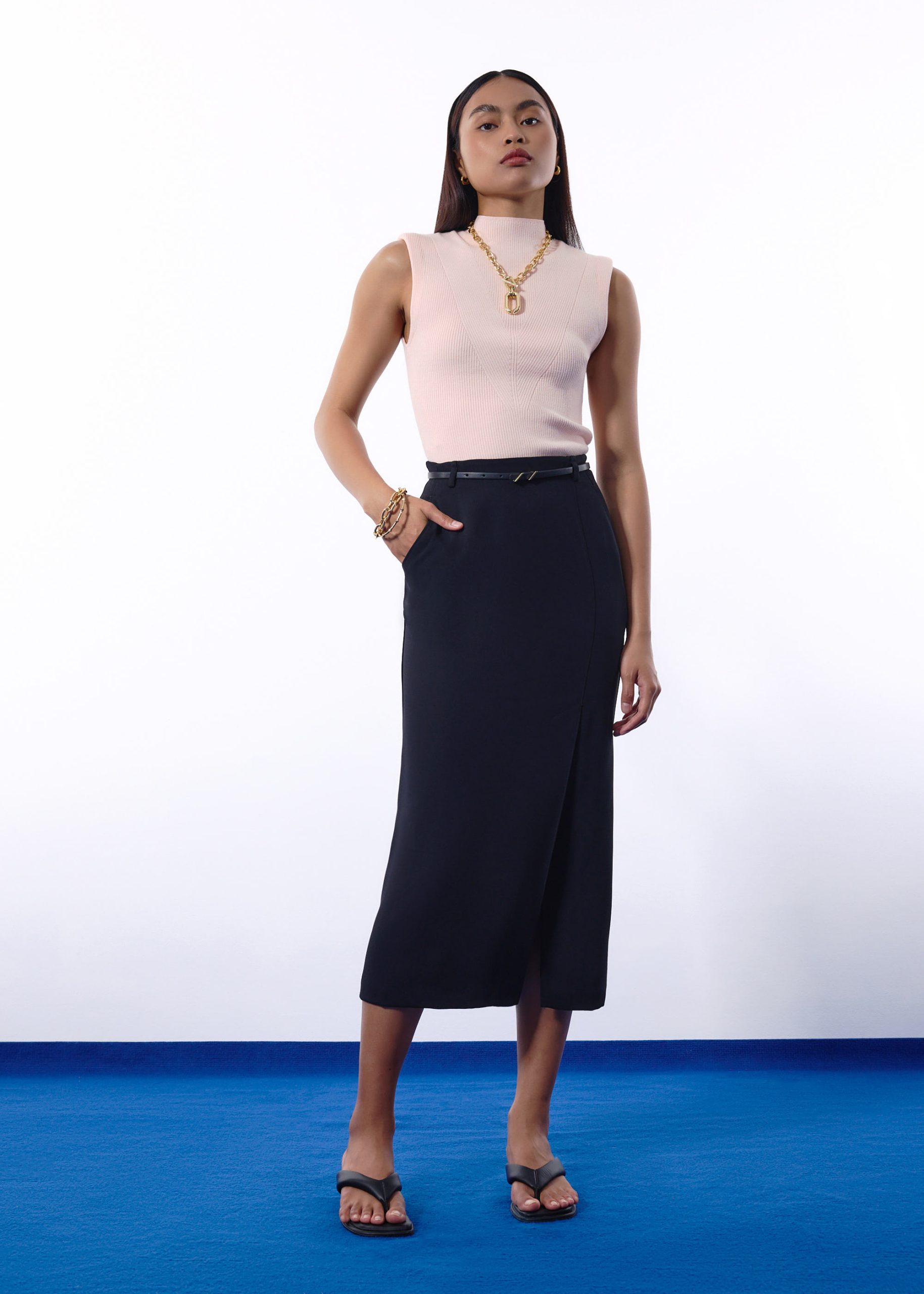 Rae Shoulder Padded Knit Mock Neck Top - Image 18