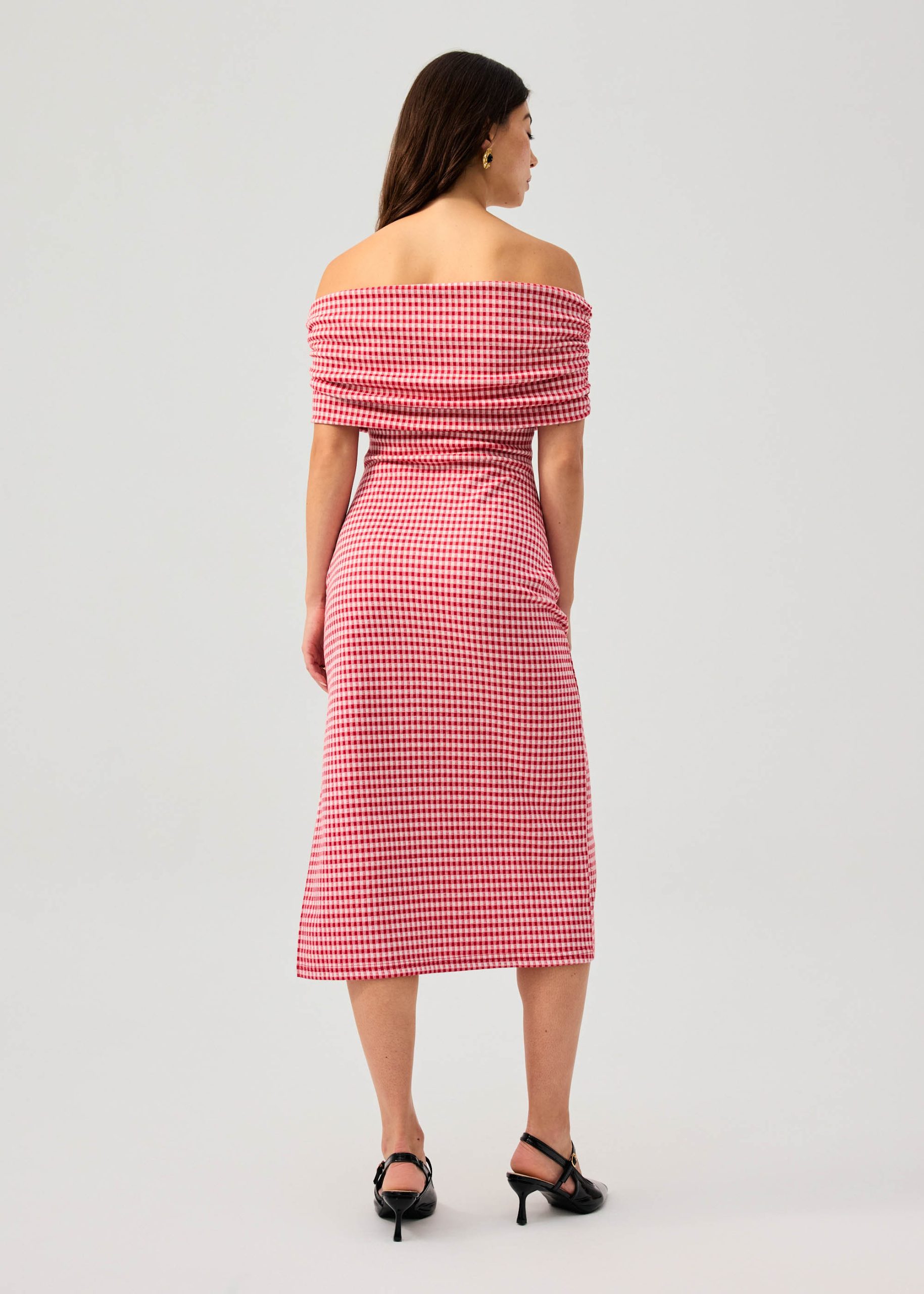 Gingham Jersey Off-Shoulder Column Midaxi Dress - Image 5