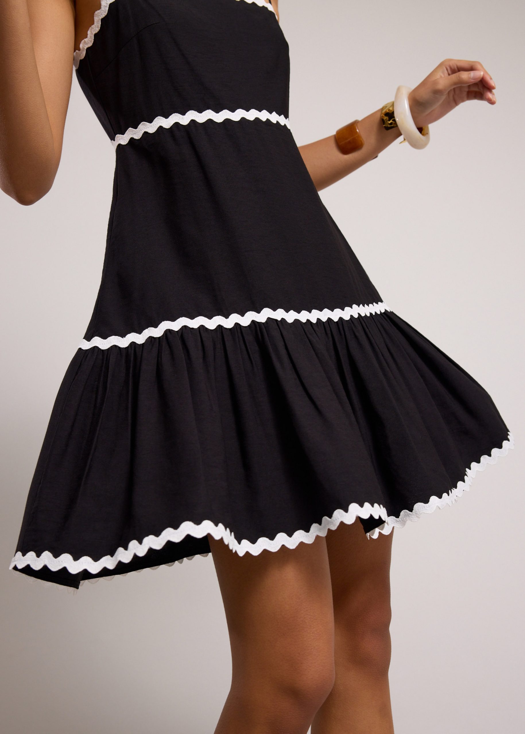 Scallop Trim Straight Neck Mini Dress - Image 3