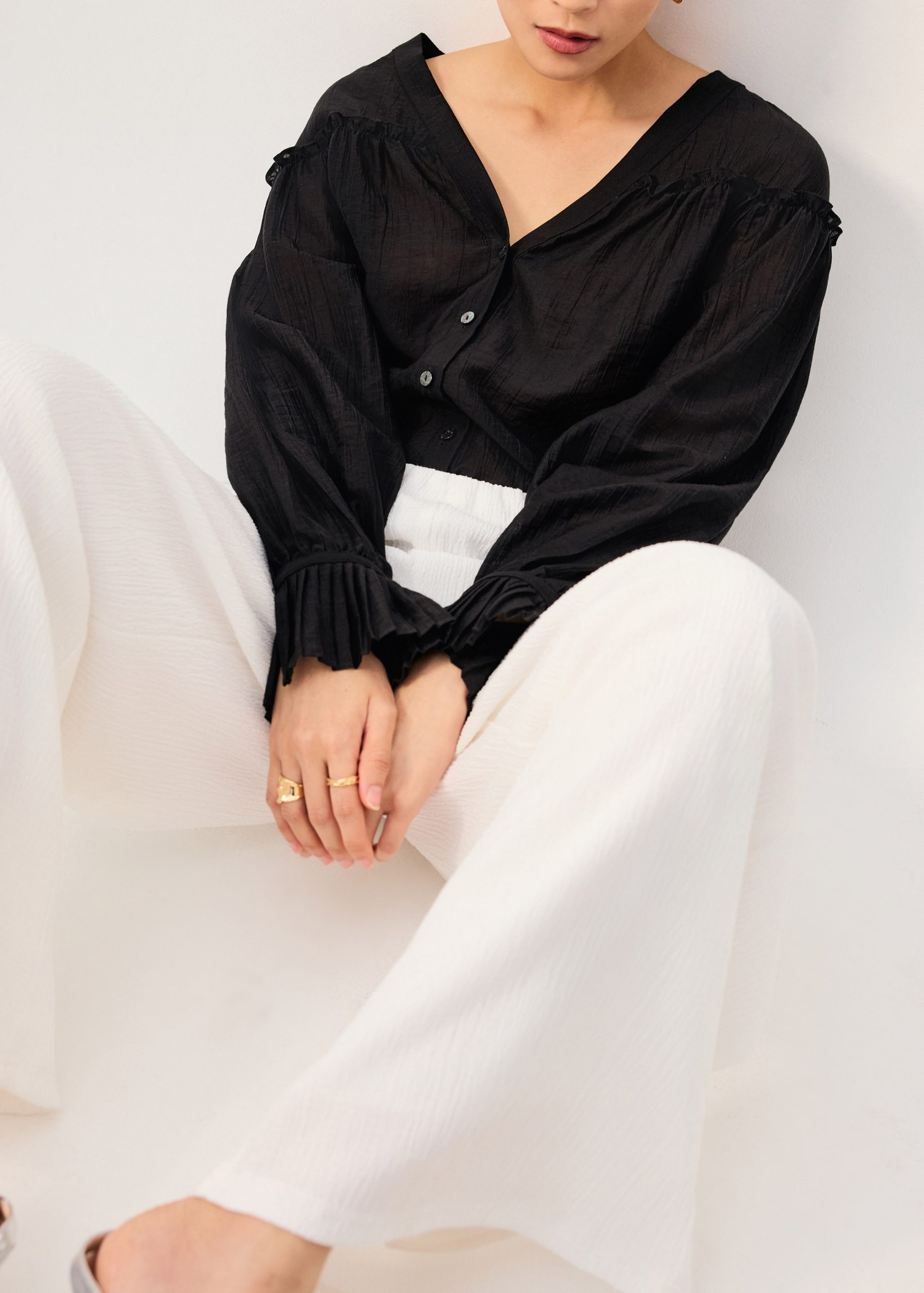 Elastic Crinkled Jersey Wide Leg Pants - Image 12